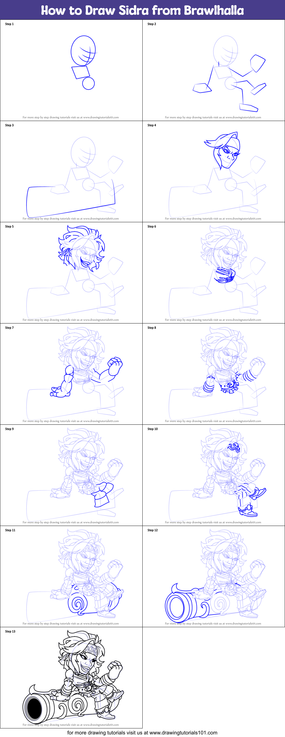 How to Draw Sidra from Brawlhalla Printable Step by Step