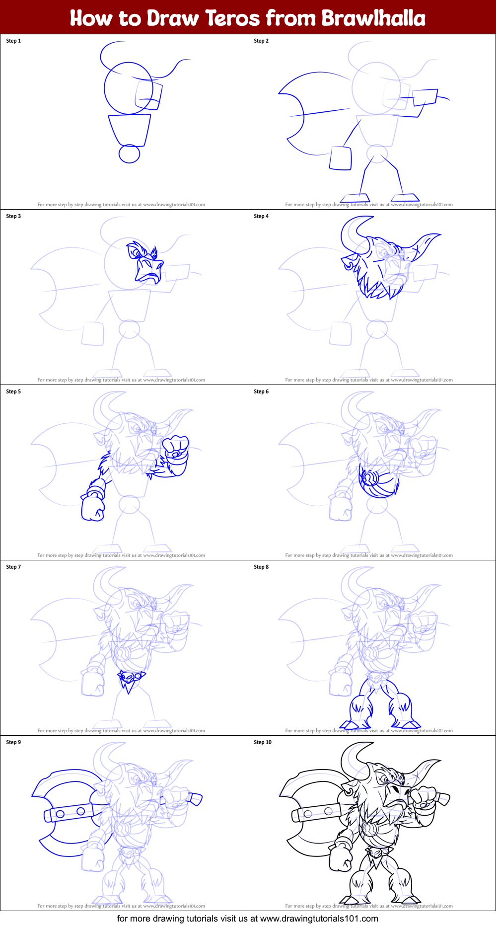 How to Draw Teros from Brawlhalla printable step by step drawing sheet ...