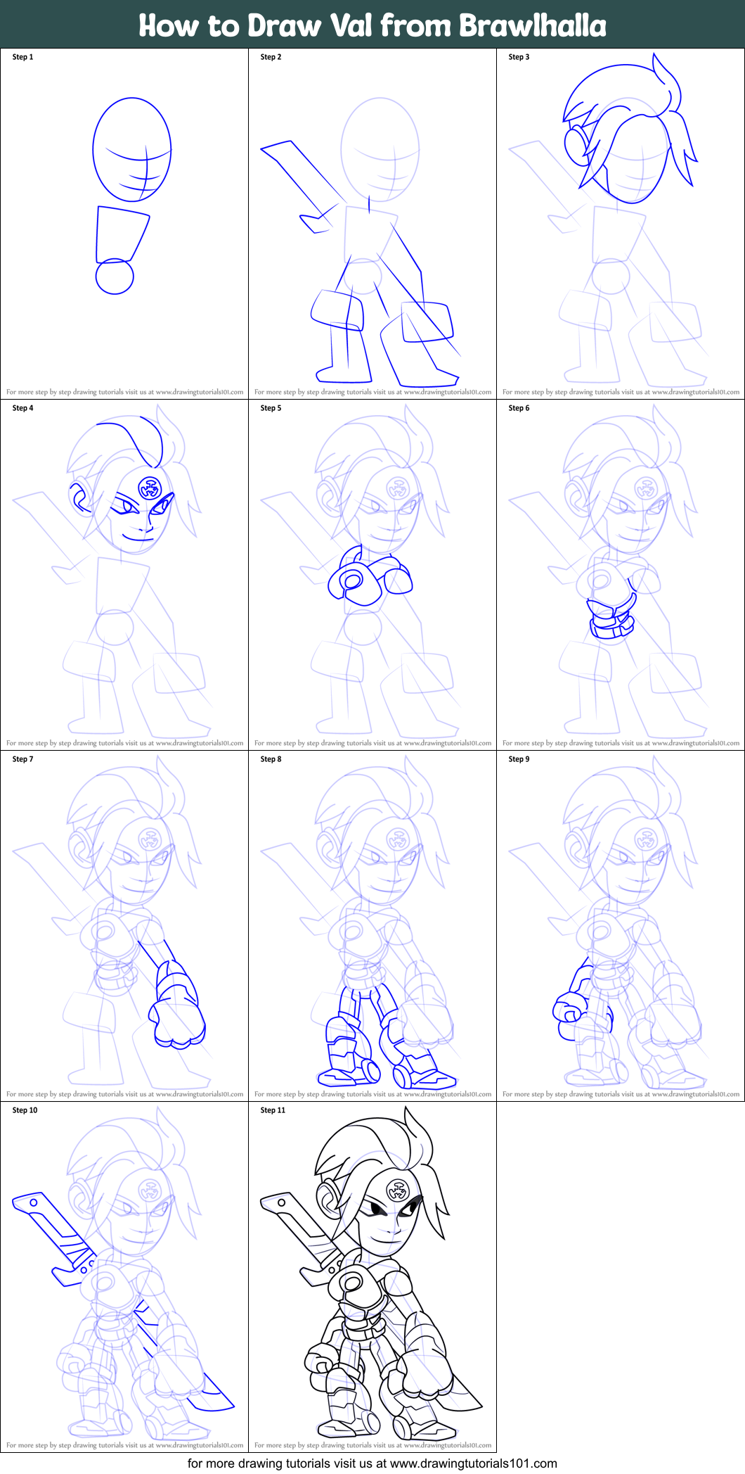 How to Draw Val from Brawlhalla Printable Step by Step