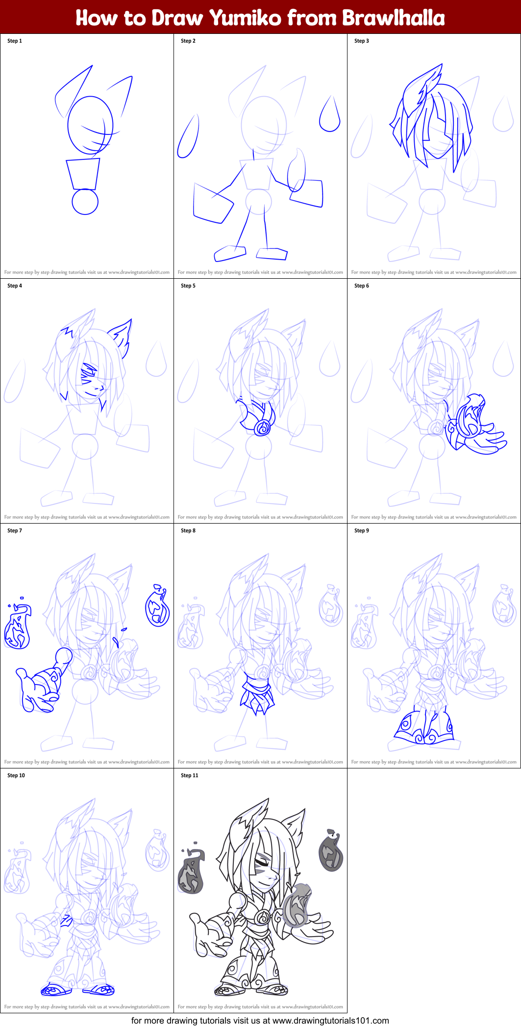 How to Draw Yumiko from Brawlhalla Printable Step by Step