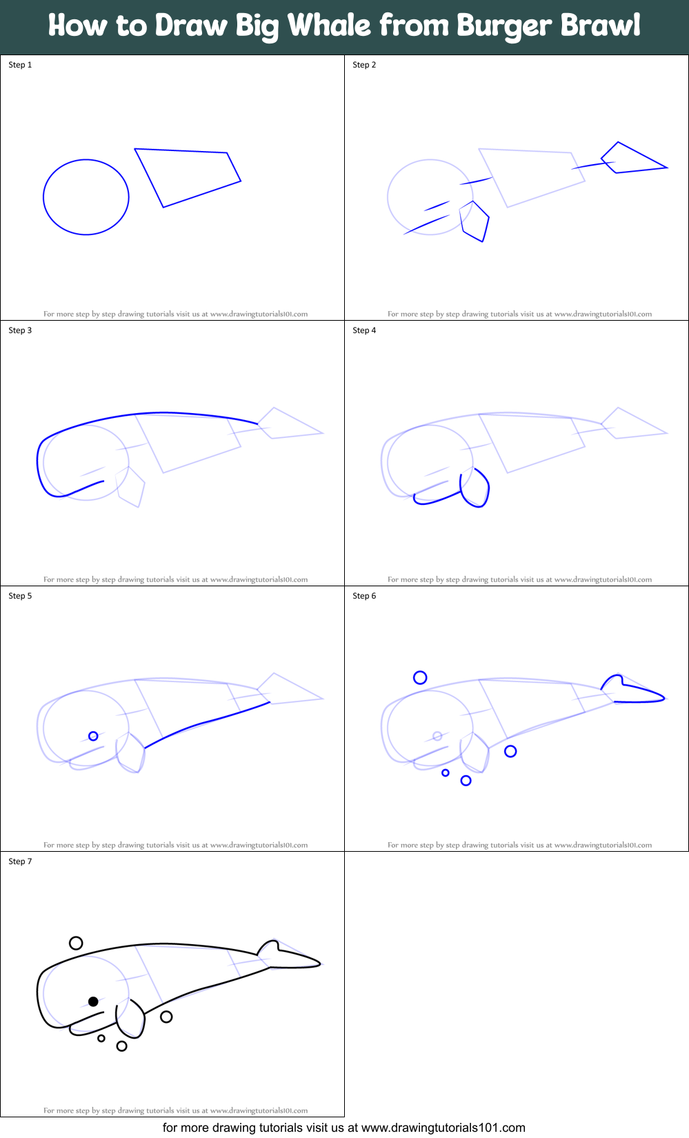 How to Draw Big Whale from Burger Brawl Printable Step by Step