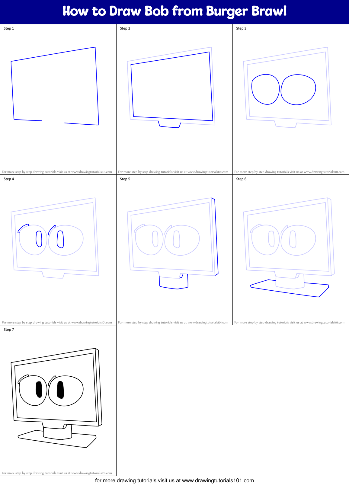How to Draw Bob from Burger Brawl Printable Step by Step