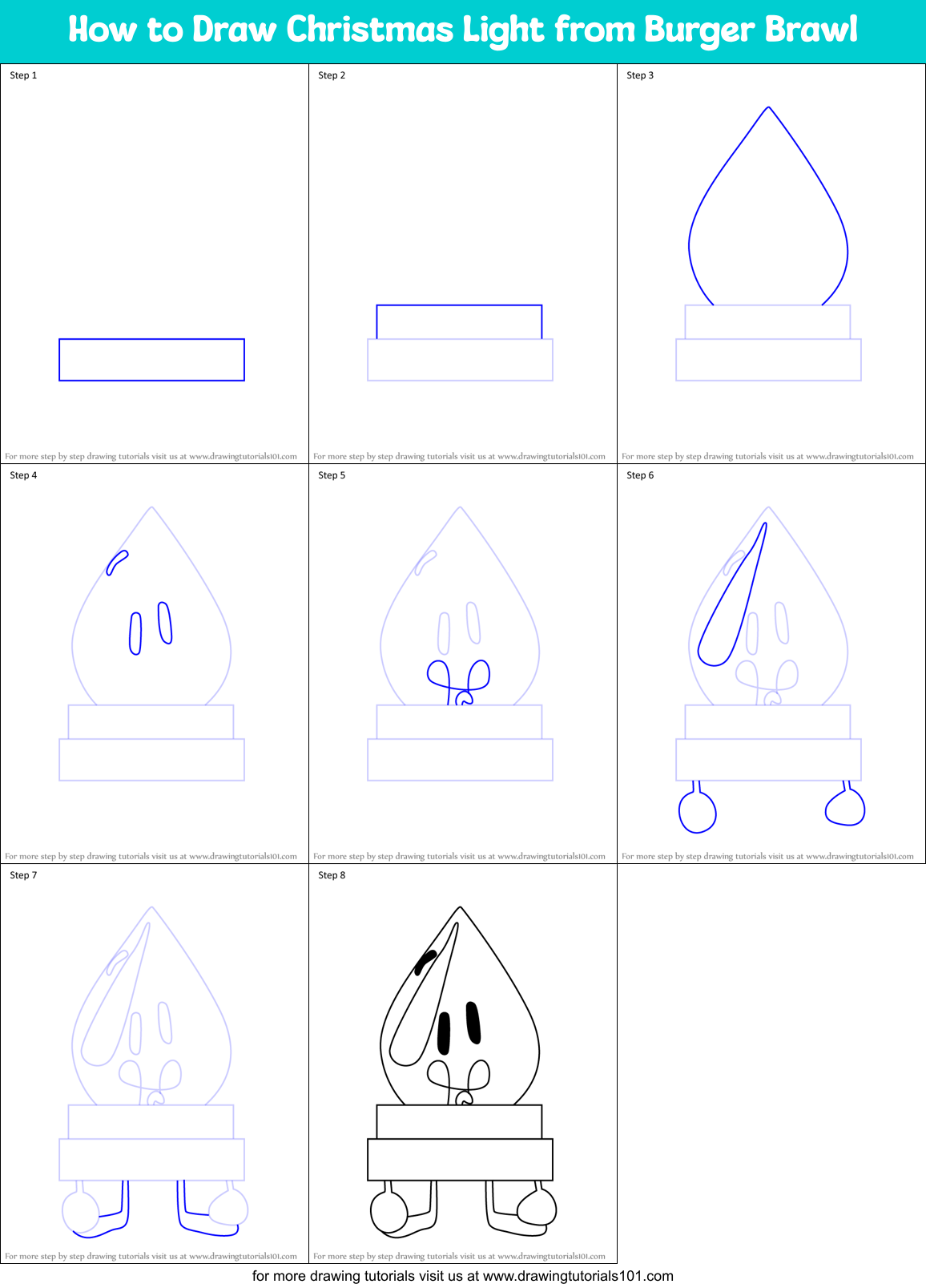 How to Draw Christmas Light from Burger Brawl Printable Step by Step