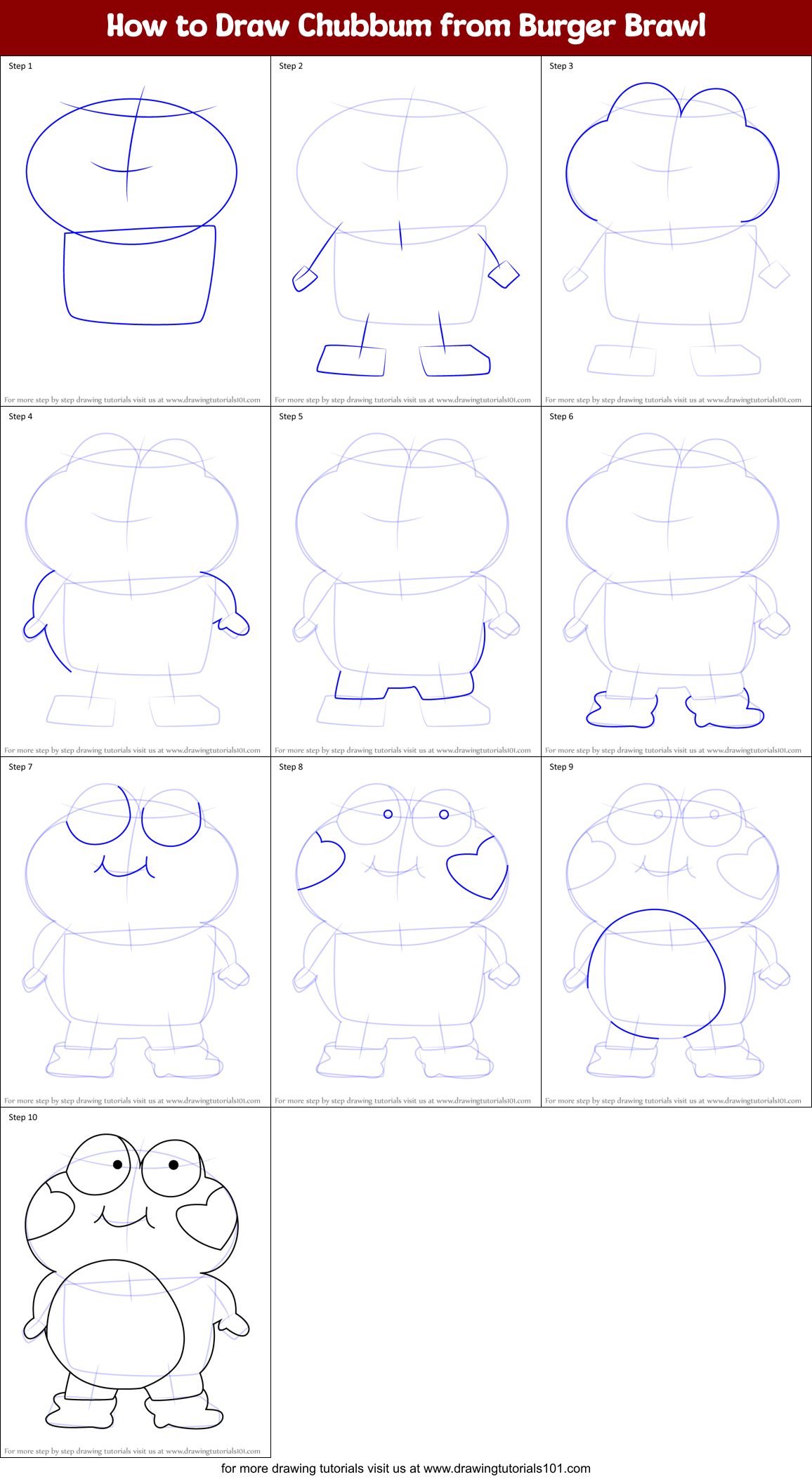 How to Draw Chubbum from Burger Brawl Printable Step by Step