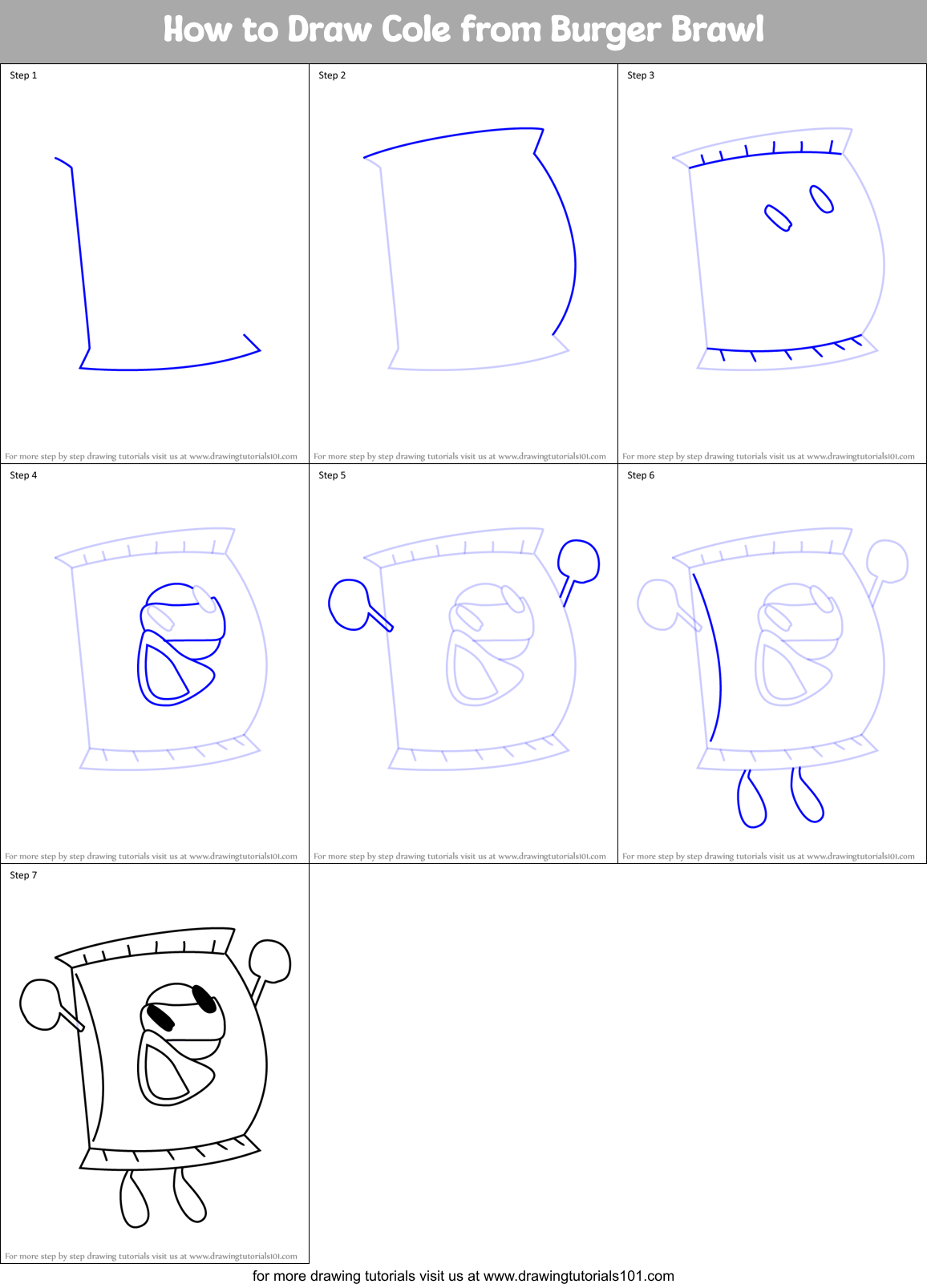 How to Draw Cole from Burger Brawl Printable Step by Step