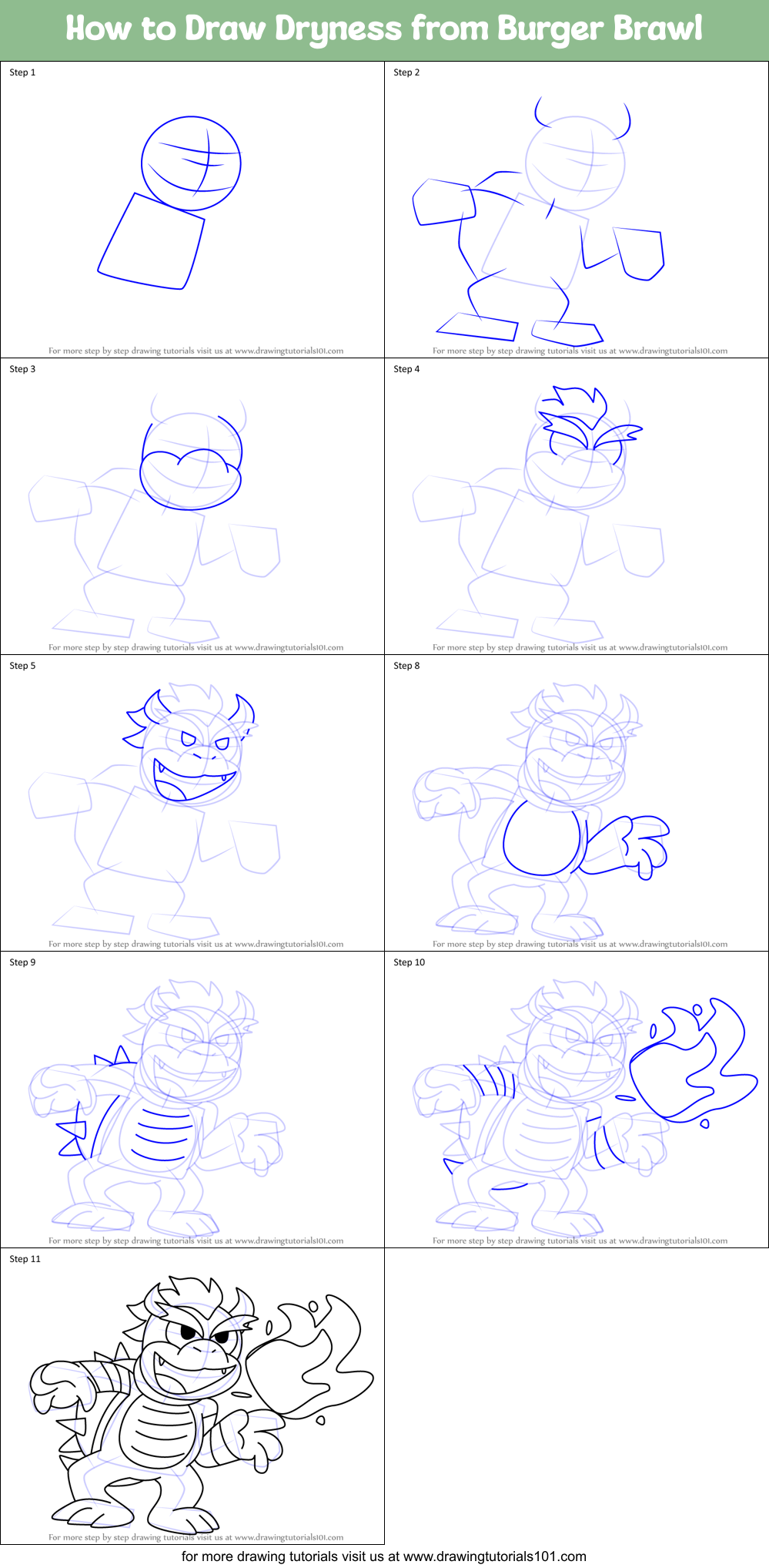 How to Draw Dryness from Burger Brawl Printable Step by Step