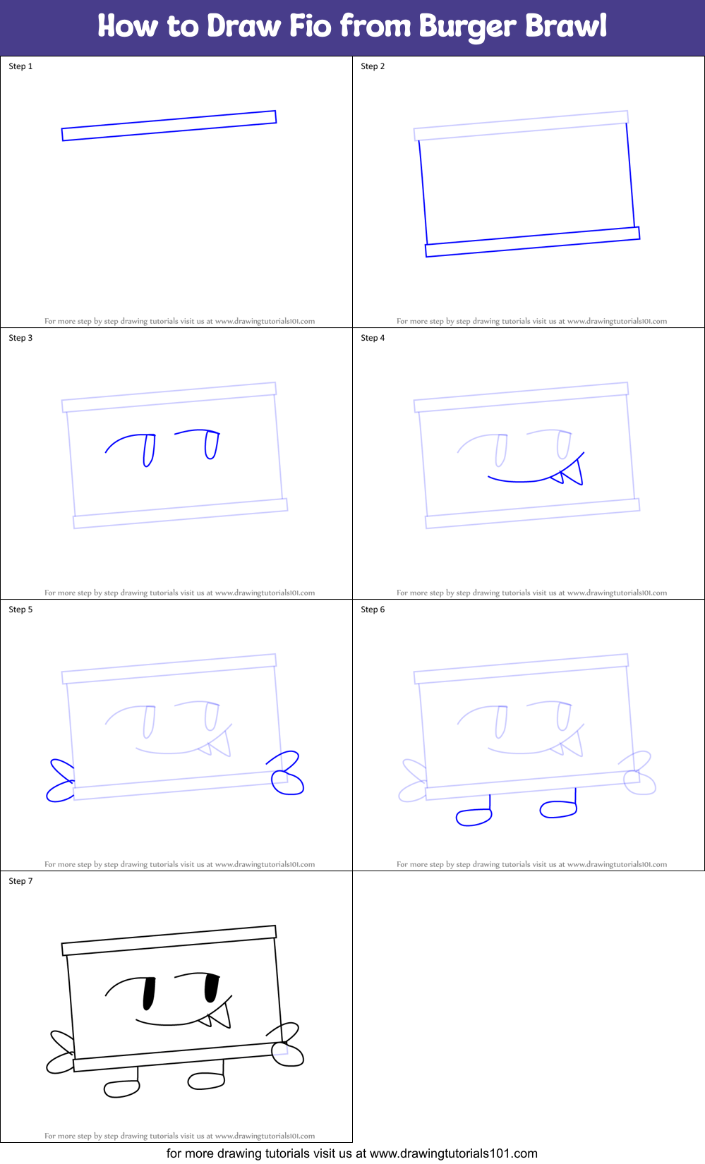 How to Draw Fio from Burger Brawl Printable Step by Step