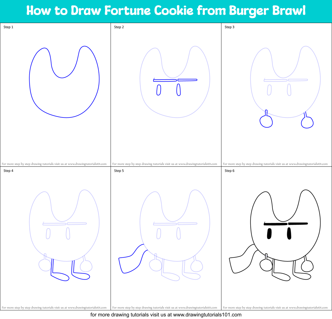 How to Draw Fortune Cookie from Burger Brawl Printable Step by Step