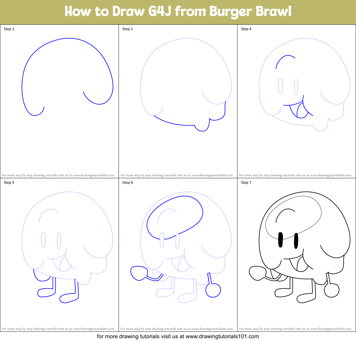 How to Draw G4J from Burger Brawl Printable Step by Step
