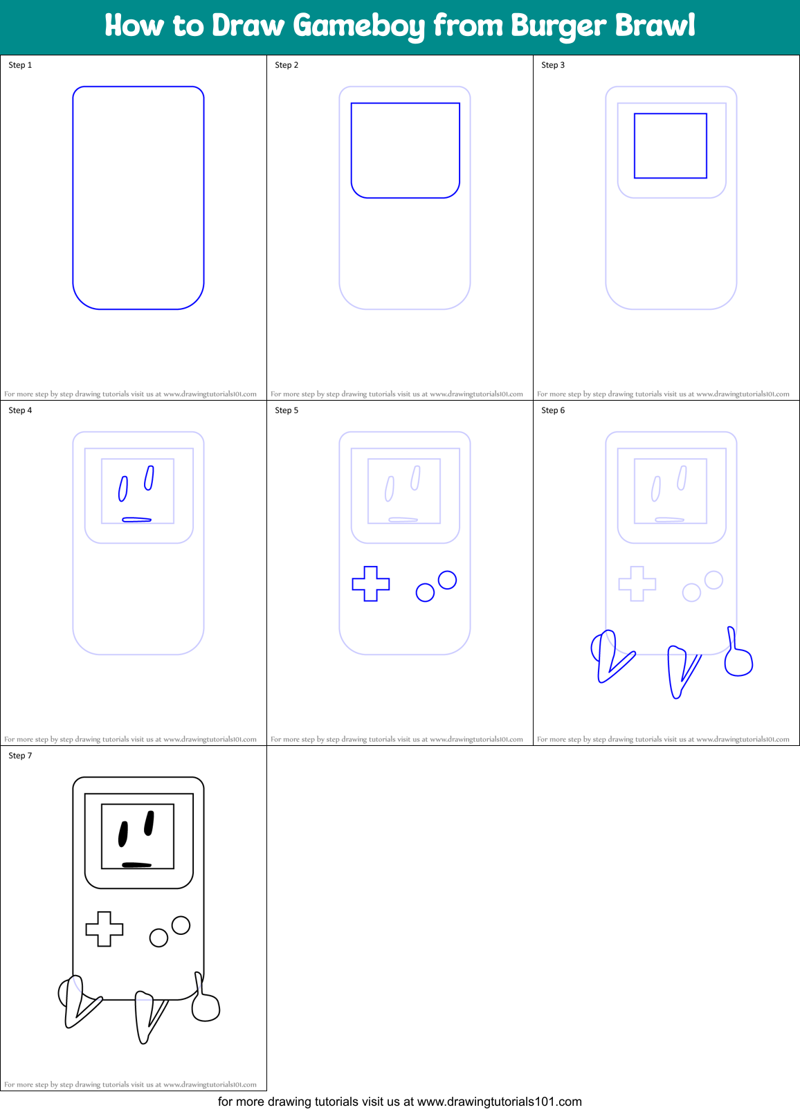 How to Draw Gameboy from Burger Brawl Printable Step by Step