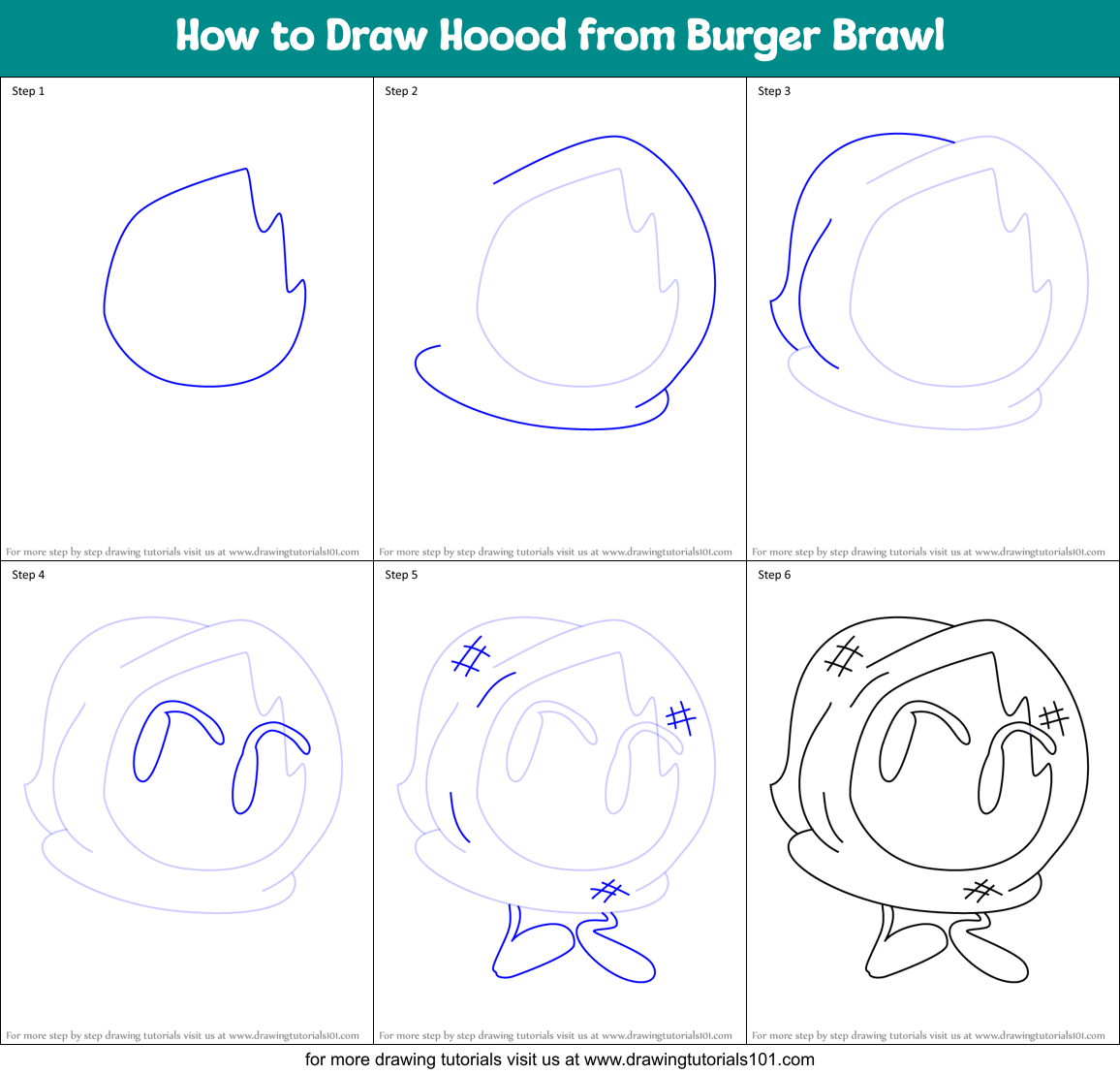How to Draw Hoood from Burger Brawl Printable Step by Step