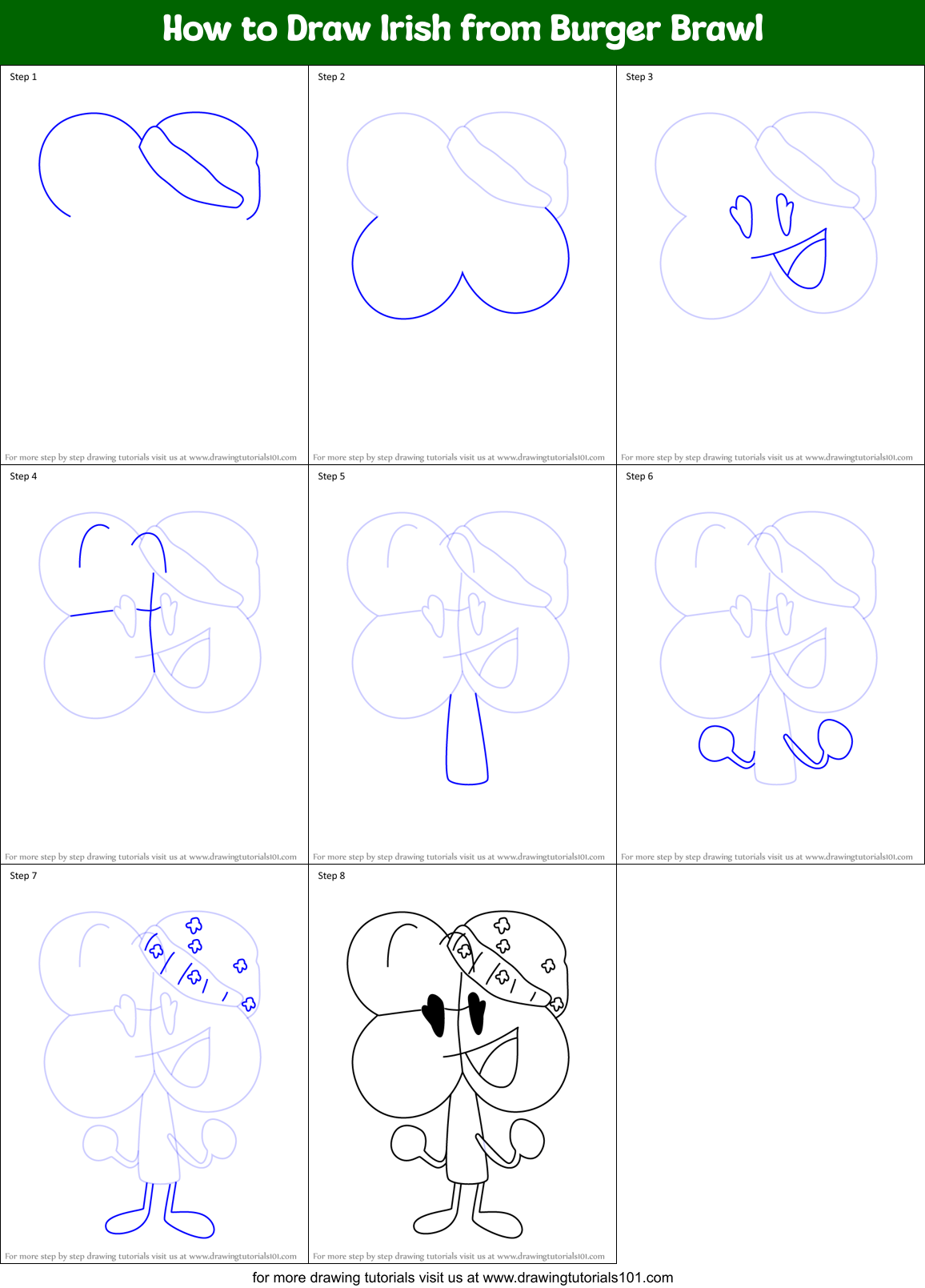 How to Draw Irish from Burger Brawl Printable Step by Step
