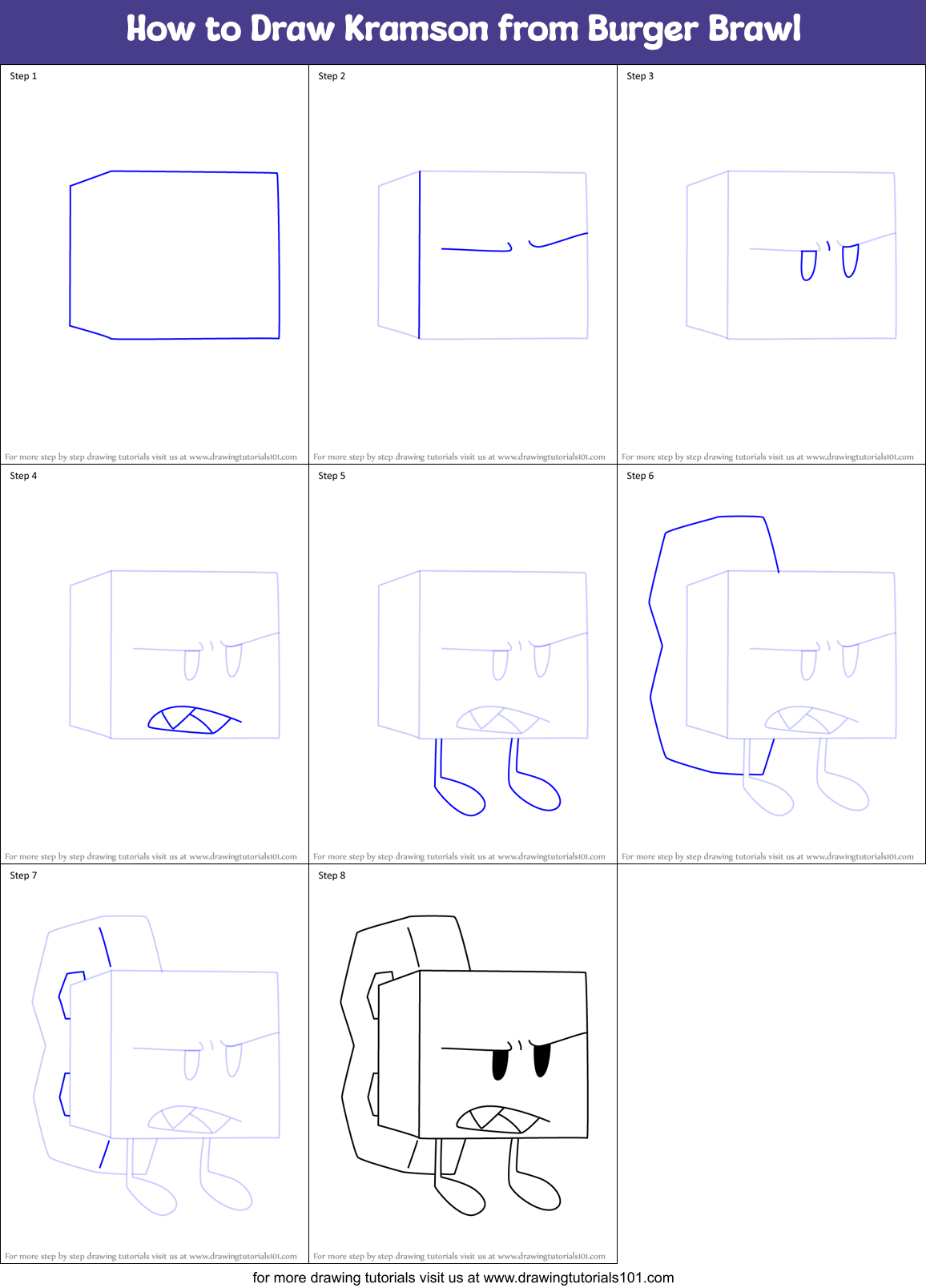 How to Draw Kramson from Burger Brawl Printable Step by Step