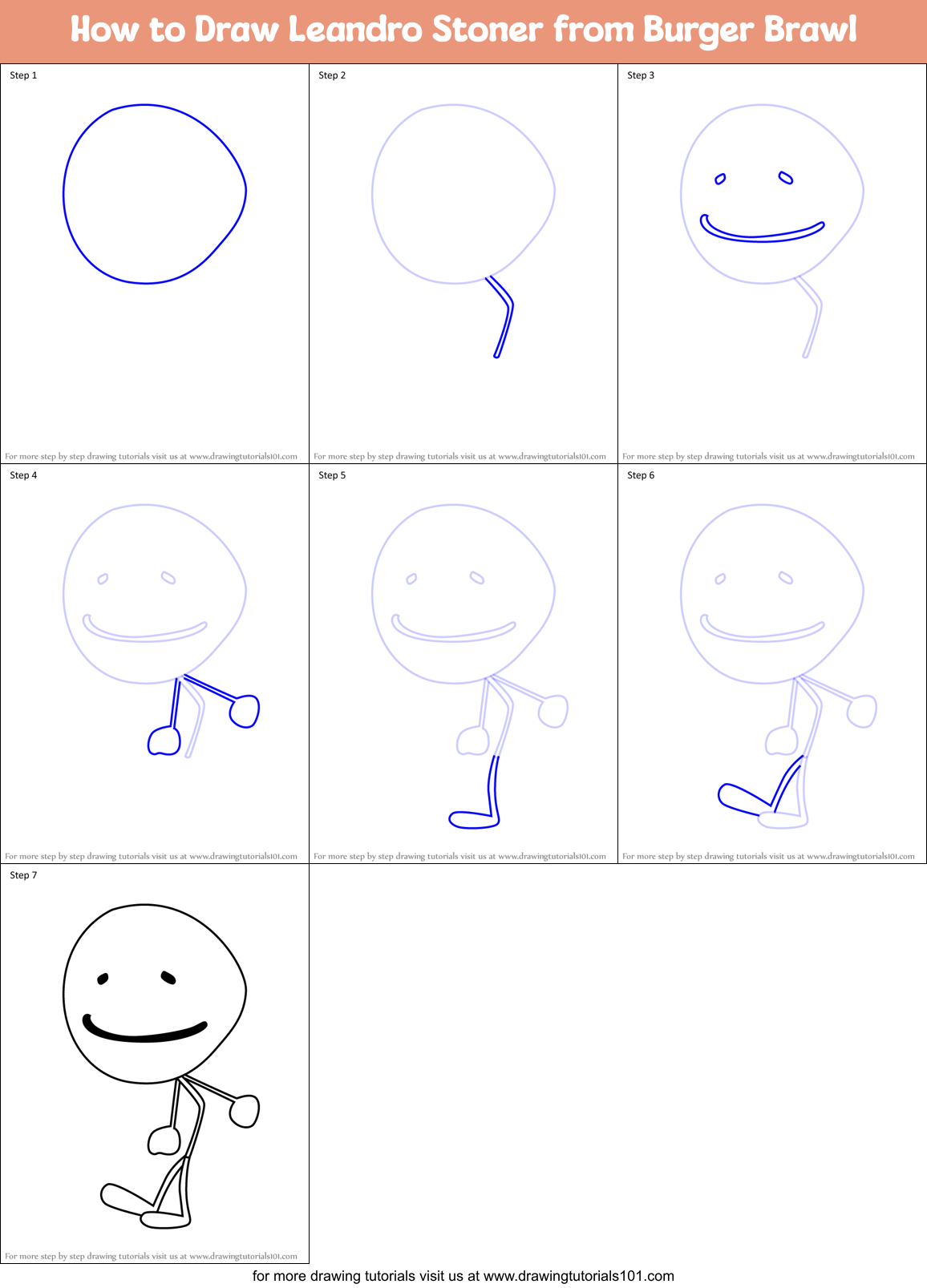 How to Draw Leandro Stoner from Burger Brawl Printable Step by Step