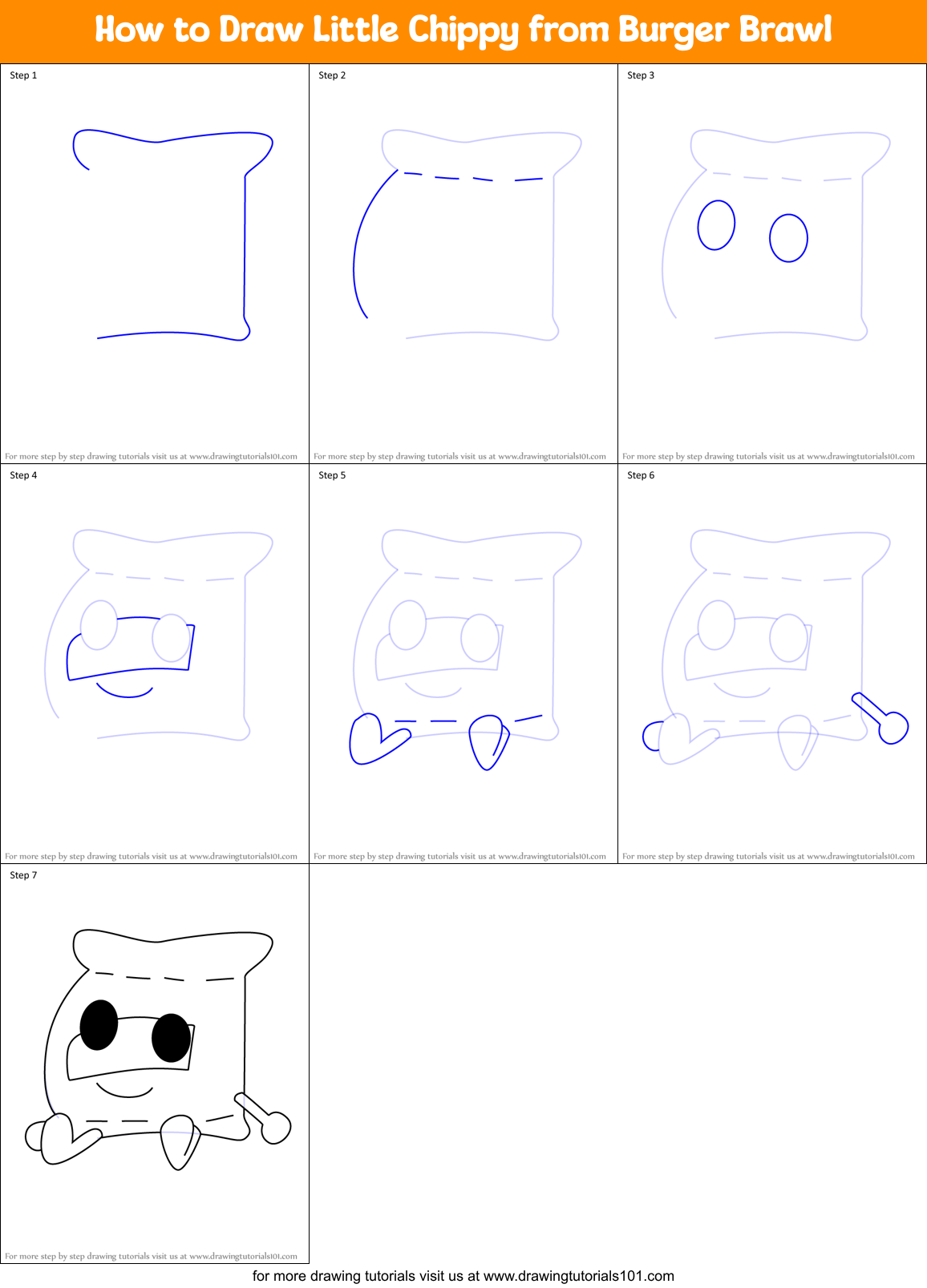 How to Draw Little Chippy from Burger Brawl Printable Step by Step