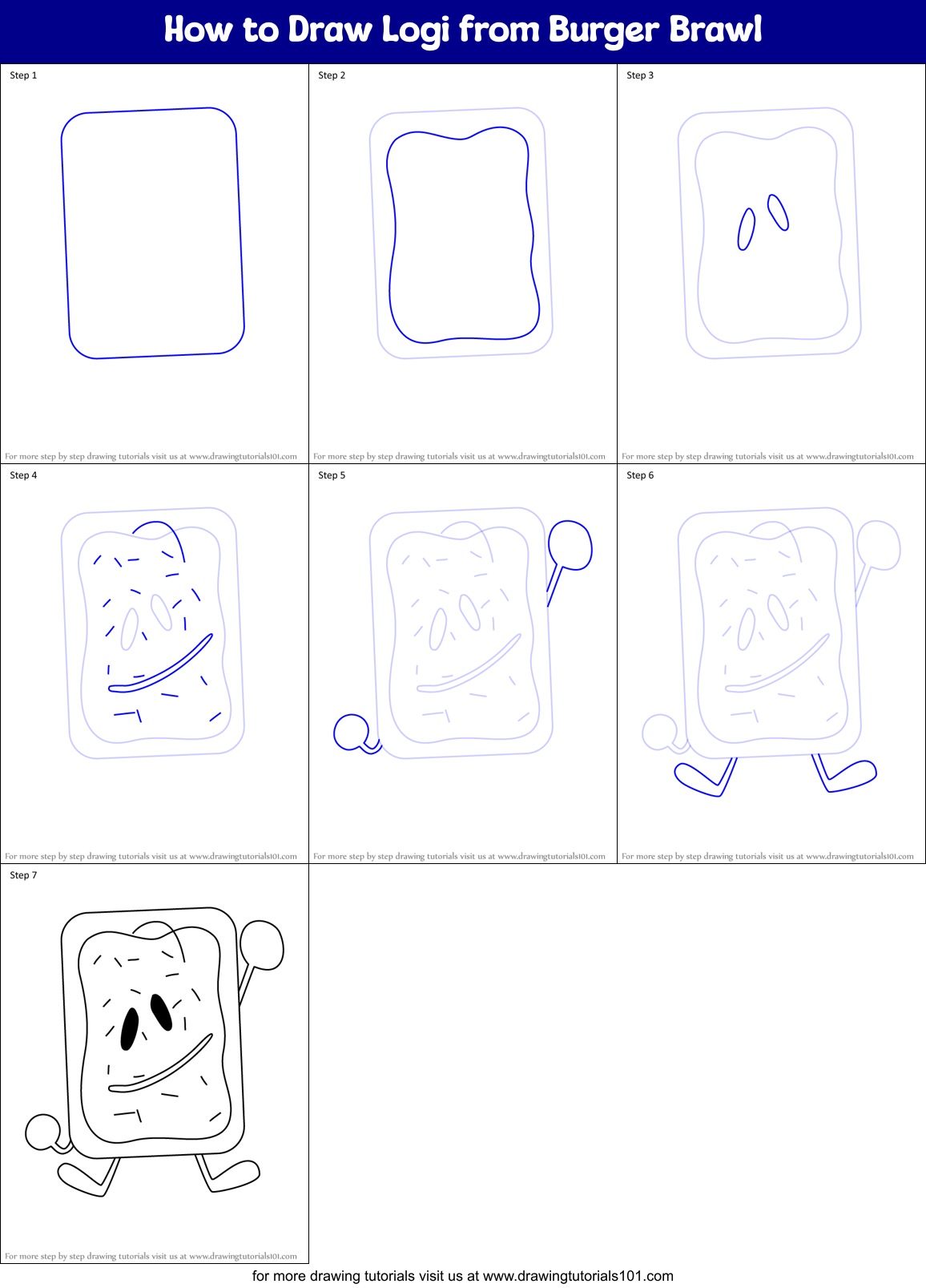 How to Draw Logi from Burger Brawl Printable Step by Step