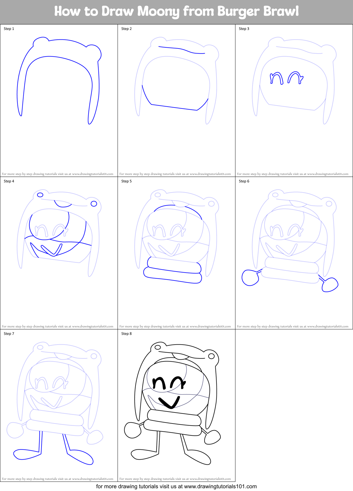 How to Draw Moony from Burger Brawl Printable Step by Step