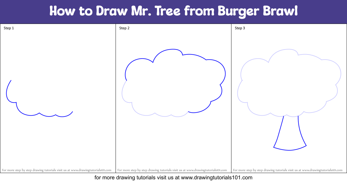 How to Draw Mr. Tree from Burger Brawl Printable Step by Step