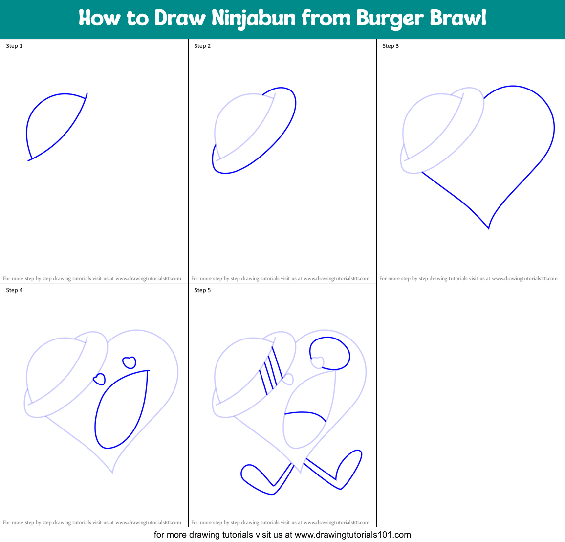 How to Draw Ninjabun from Burger Brawl Printable Step by Step