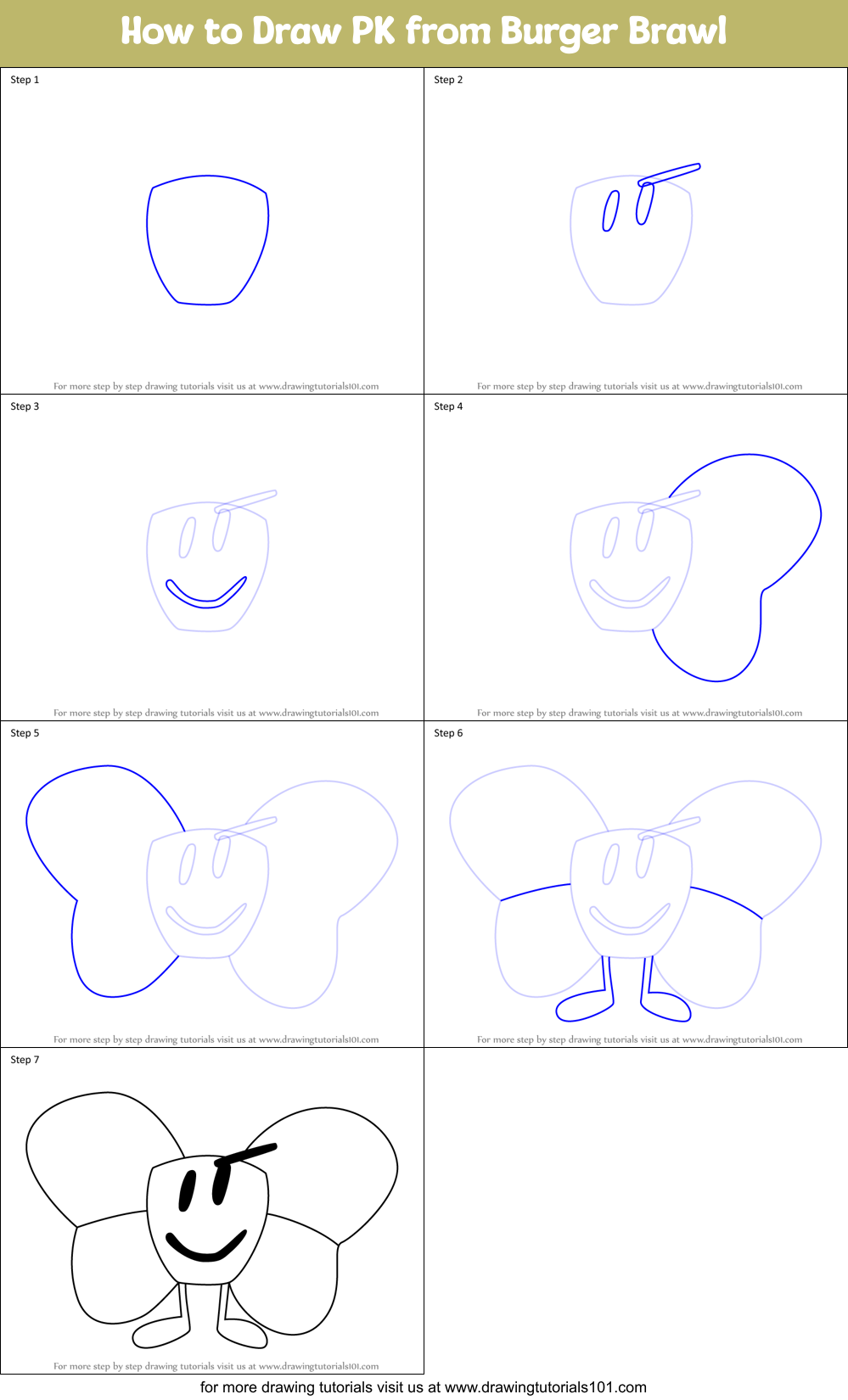 How to Draw PK from Burger Brawl Printable Step by Step