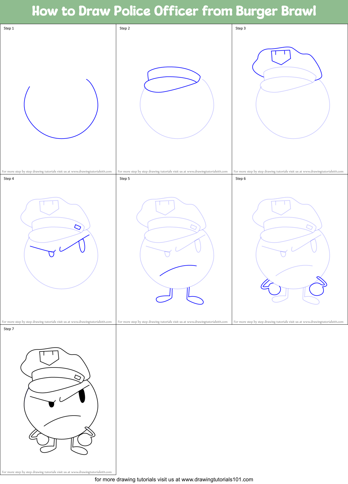 How to Draw Police Officer from Burger Brawl Printable Step by Step