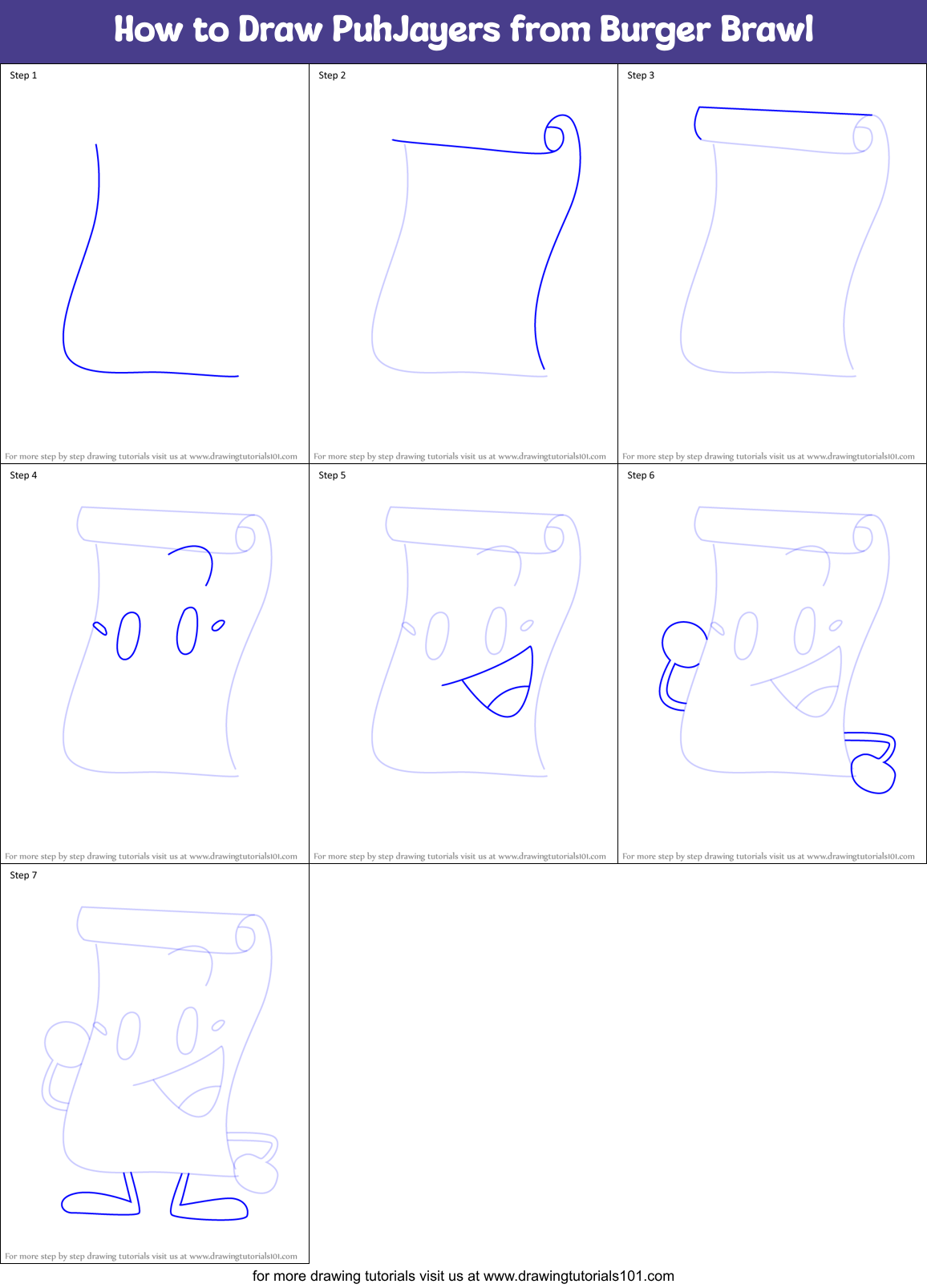 How to Draw PuhJayers from Burger Brawl Printable Step by Step