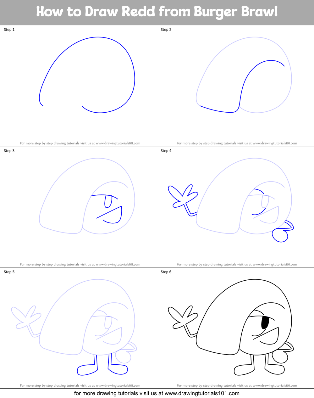 How to Draw Redd from Burger Brawl Printable Step by Step