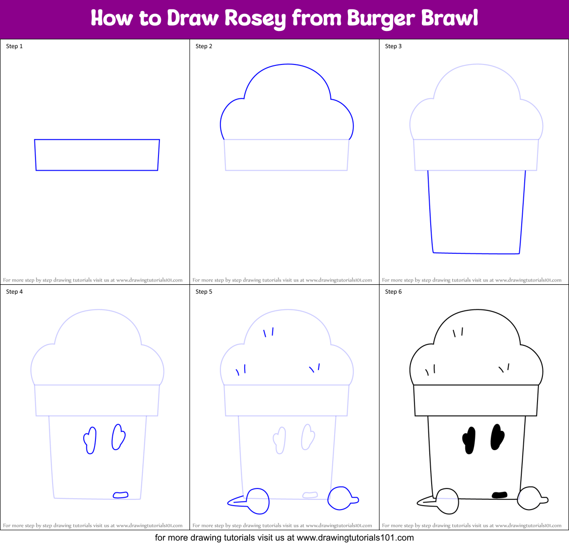 How to Draw Rosey from Burger Brawl Printable Step by Step