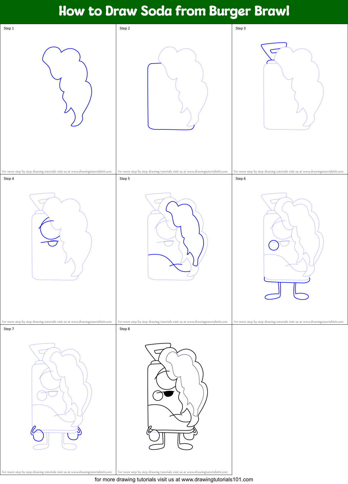 How to Draw Soda from Burger Brawl Printable Step by Step