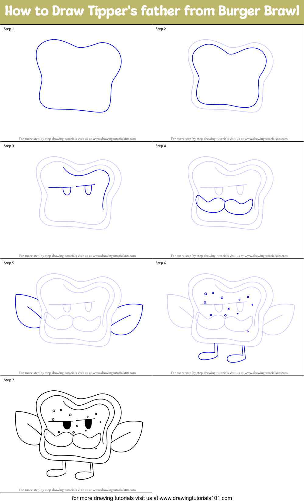 How to Draw Tipper's father from Burger Brawl Printable Step by Step