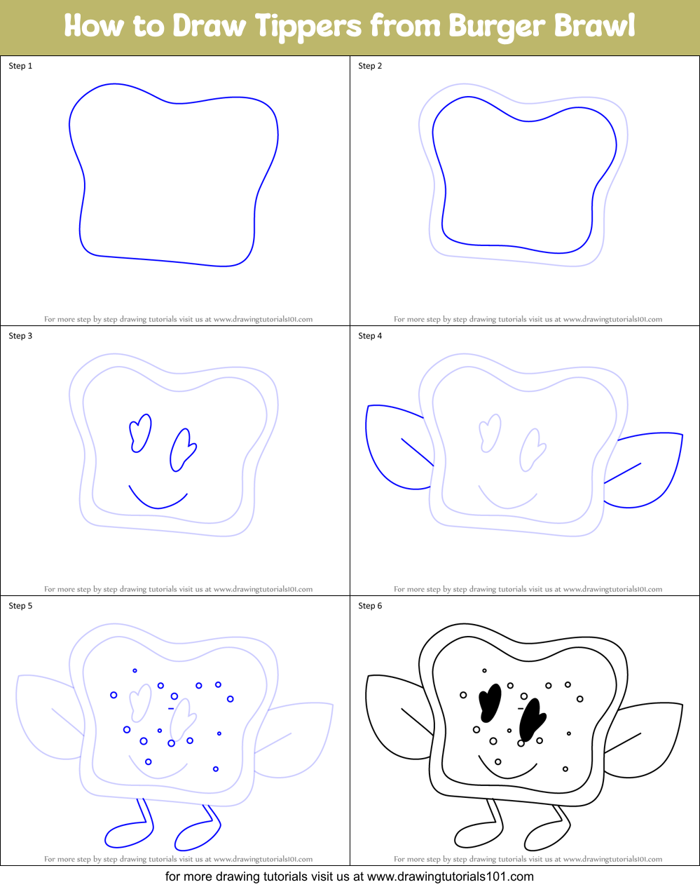 How to Draw Tippers from Burger Brawl Printable Step by Step