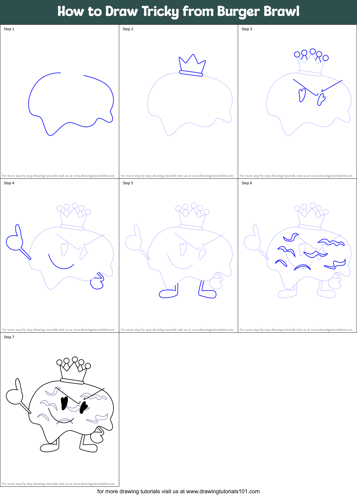 How to Draw Tricky from Burger Brawl Printable Step by Step