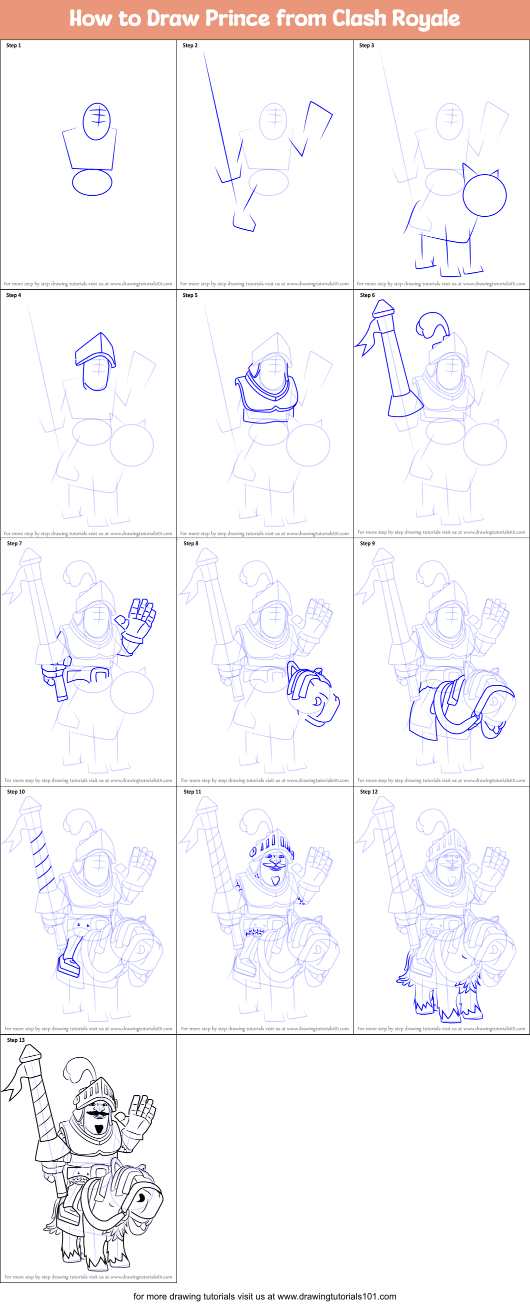 How to Draw Prince from Clash Royale Printable Step by Step