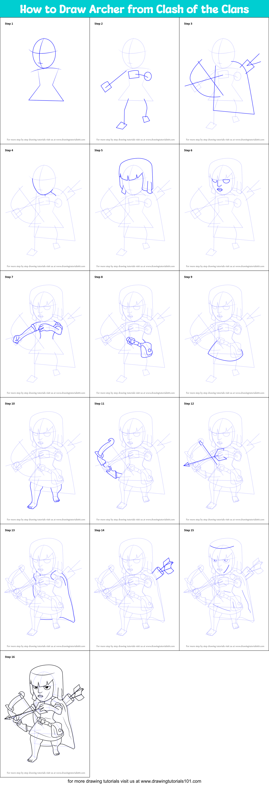 How to Draw Archer from Clash of the Clans Printable Step by Step
