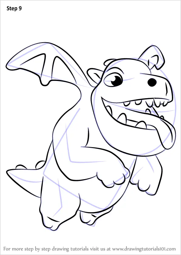 Learn How To Draw Baby Dragon From Clash Of The Clans Clash Of The Clans Step By Step Drawing Tutorials