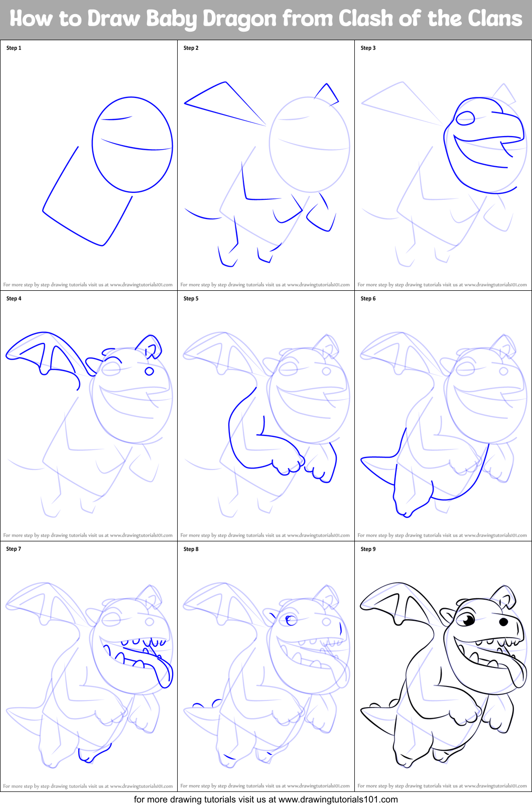How to Draw Baby Dragon from Clash of the Clans Printable Step by Step
