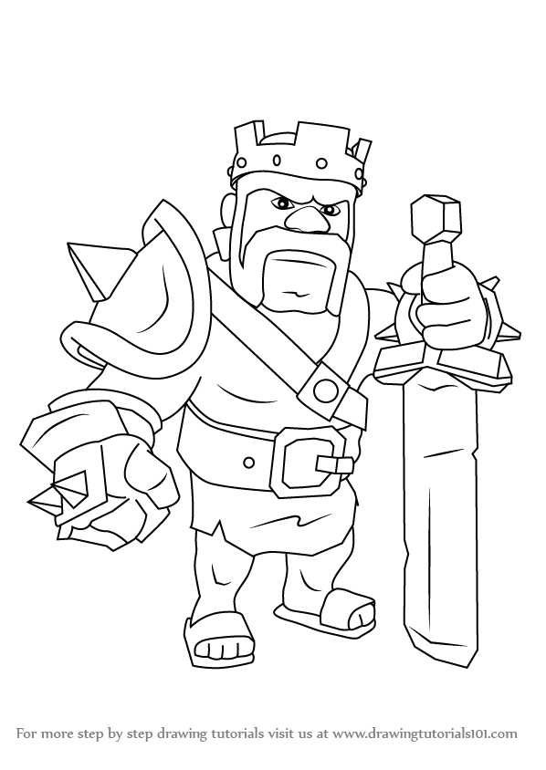 Learn How To Draw Barbarian King From Clash Of The Clans Clash Of The Clans Step By Step Drawing Tutorials