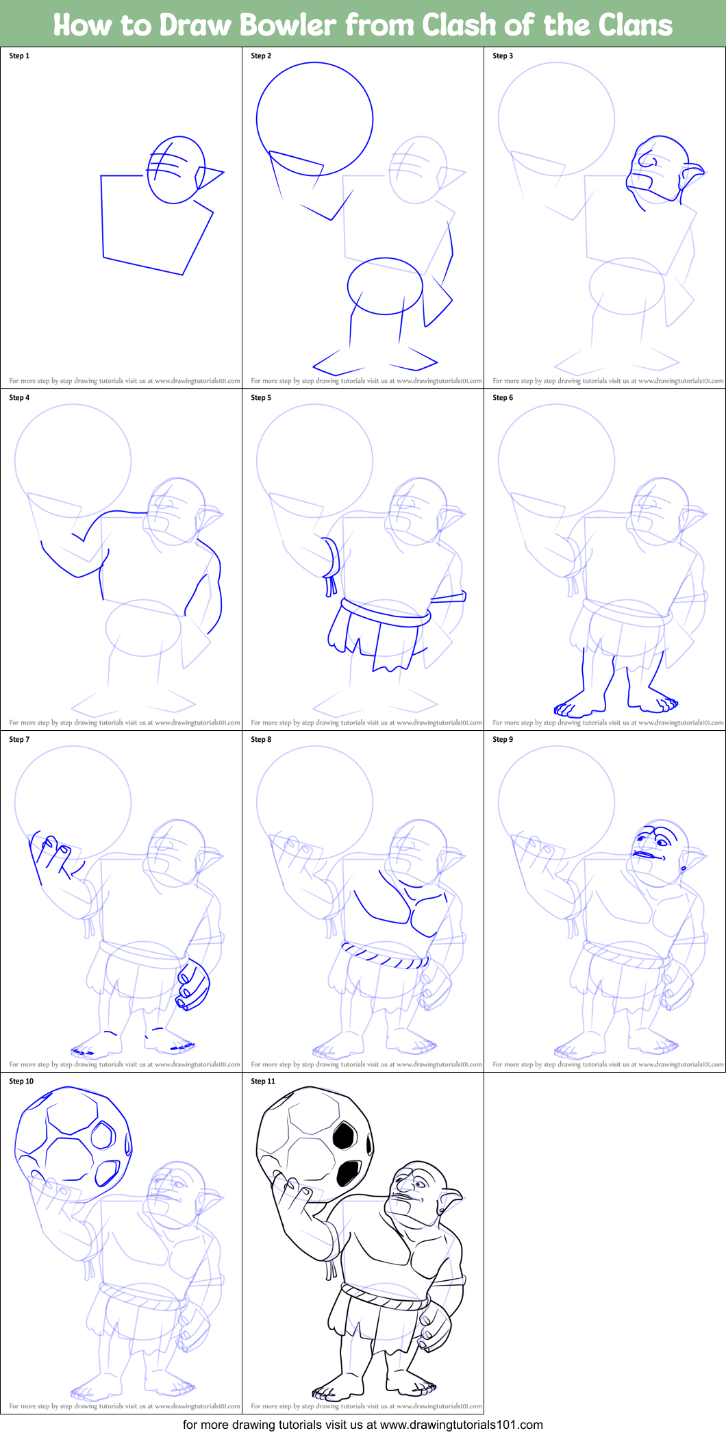 How to Draw Bowler from Clash of the Clans Printable Step by Step