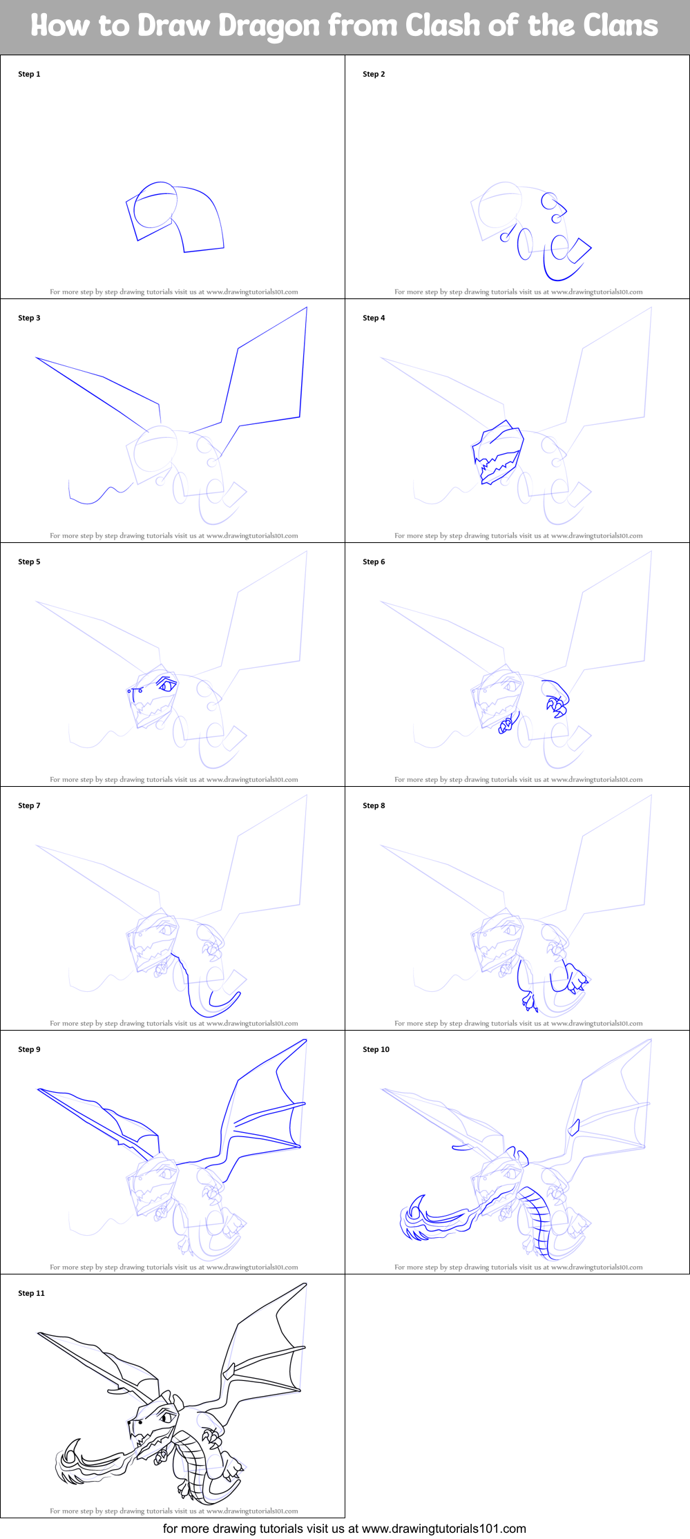 How to Draw Dragon from Clash of the Clans Printable Step by Step