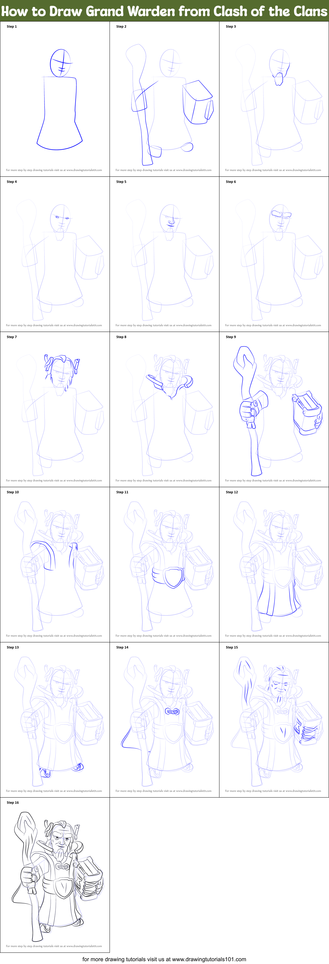 How to Draw Grand Warden from Clash of the Clans Printable Step by Step