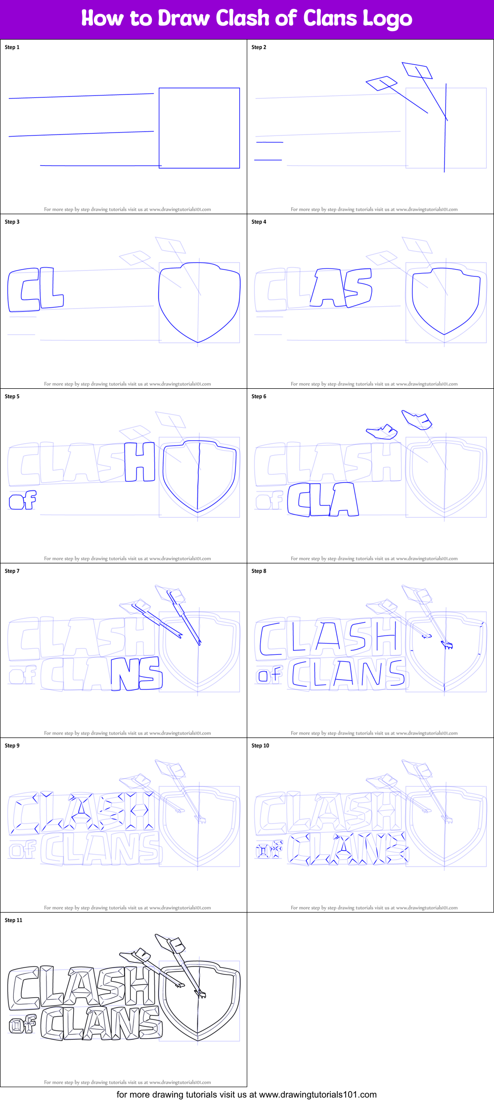 How to Draw Clash of Clans Logo Printable Step by Step