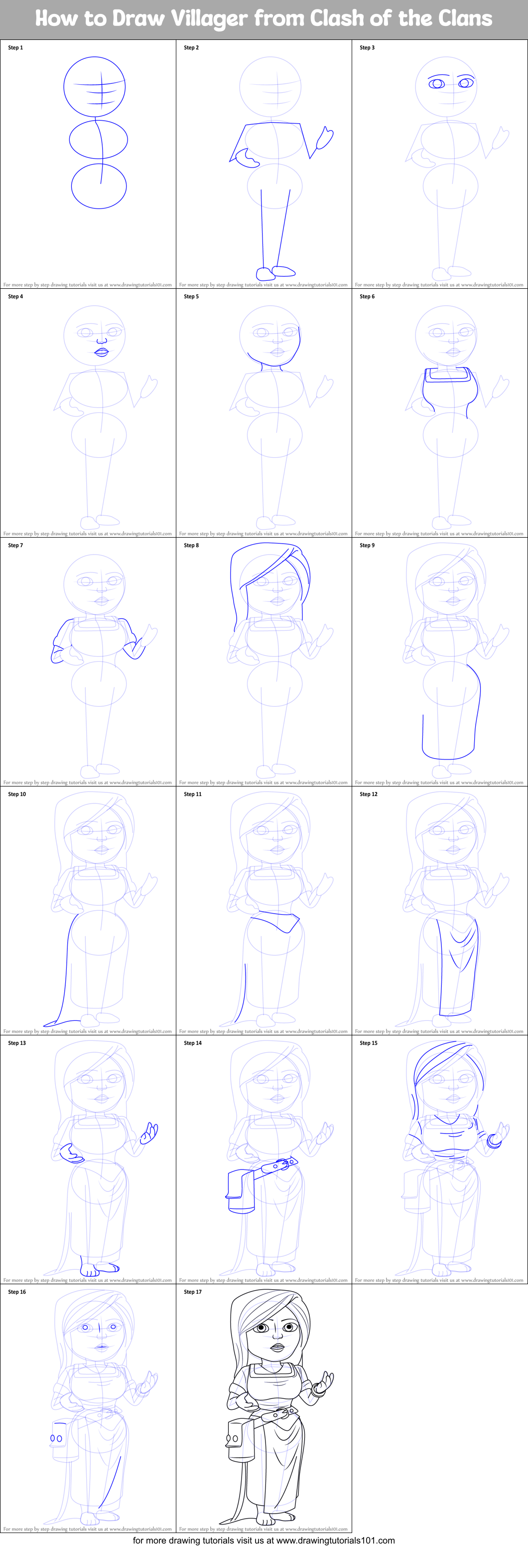 How to Draw Villager from Clash of the Clans Printable Step by Step