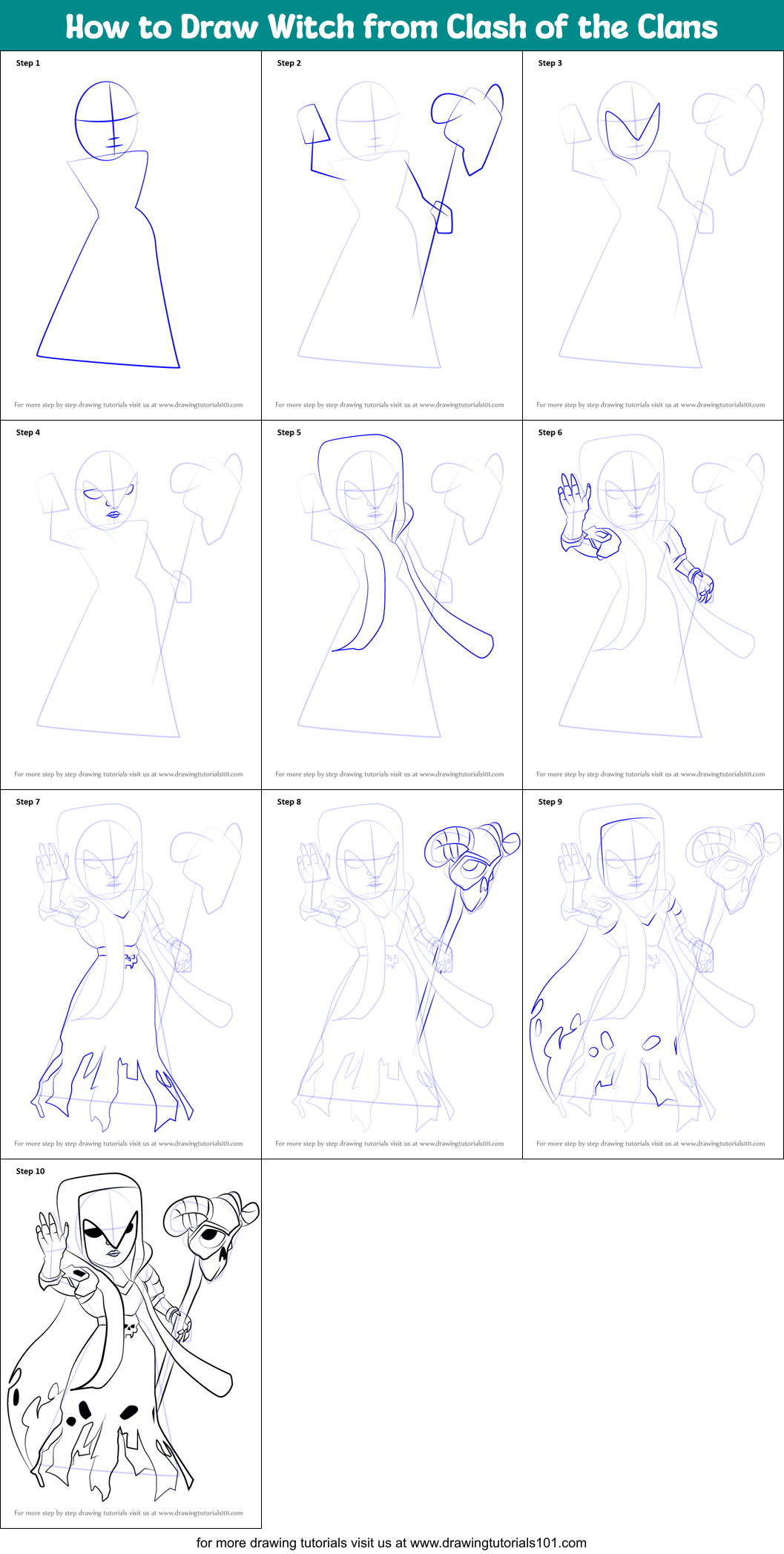 How to Draw Witch from Clash of the Clans Printable Step by Step