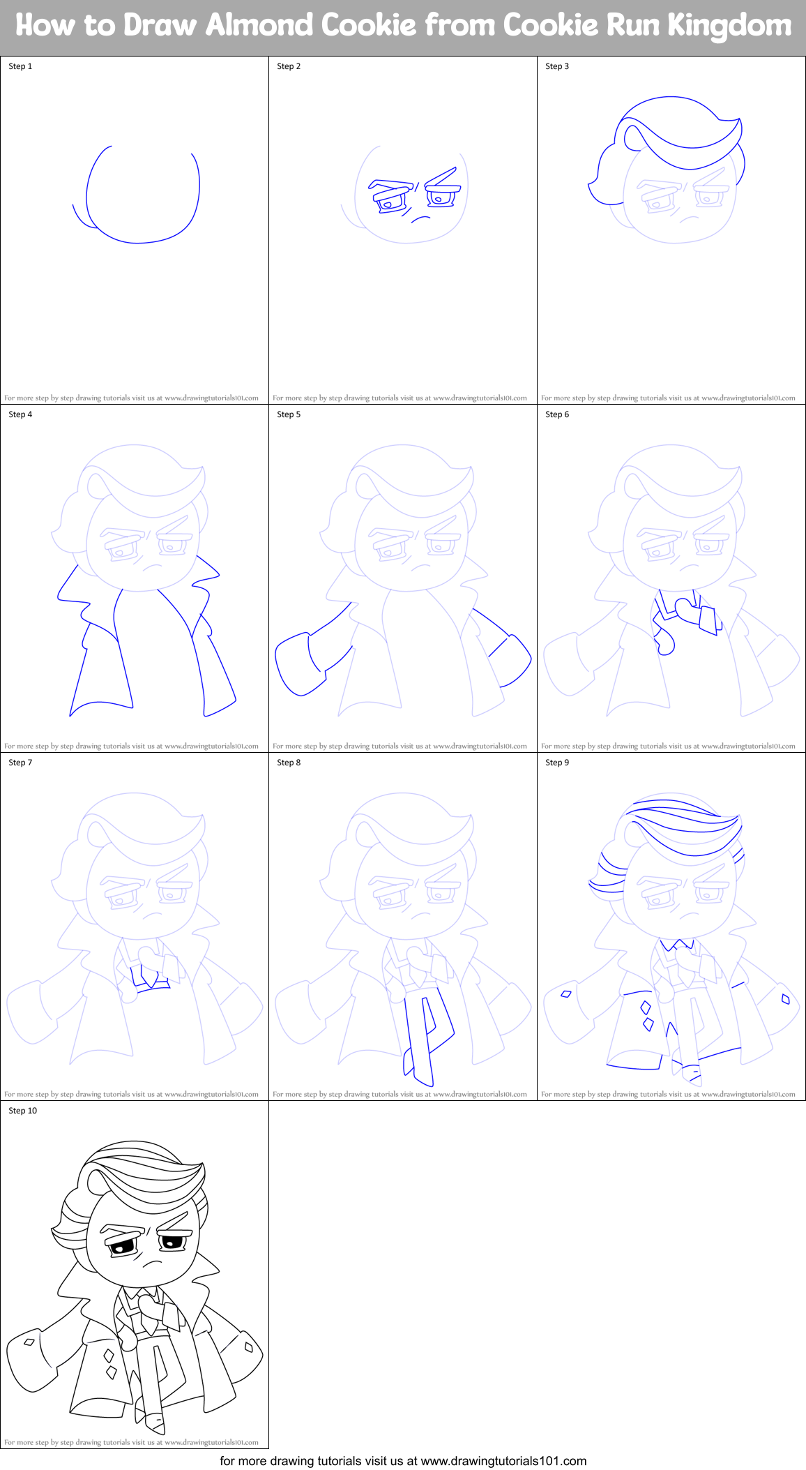 How to Draw Almond Cookie from Cookie Run Kingdom Printable Step by Step