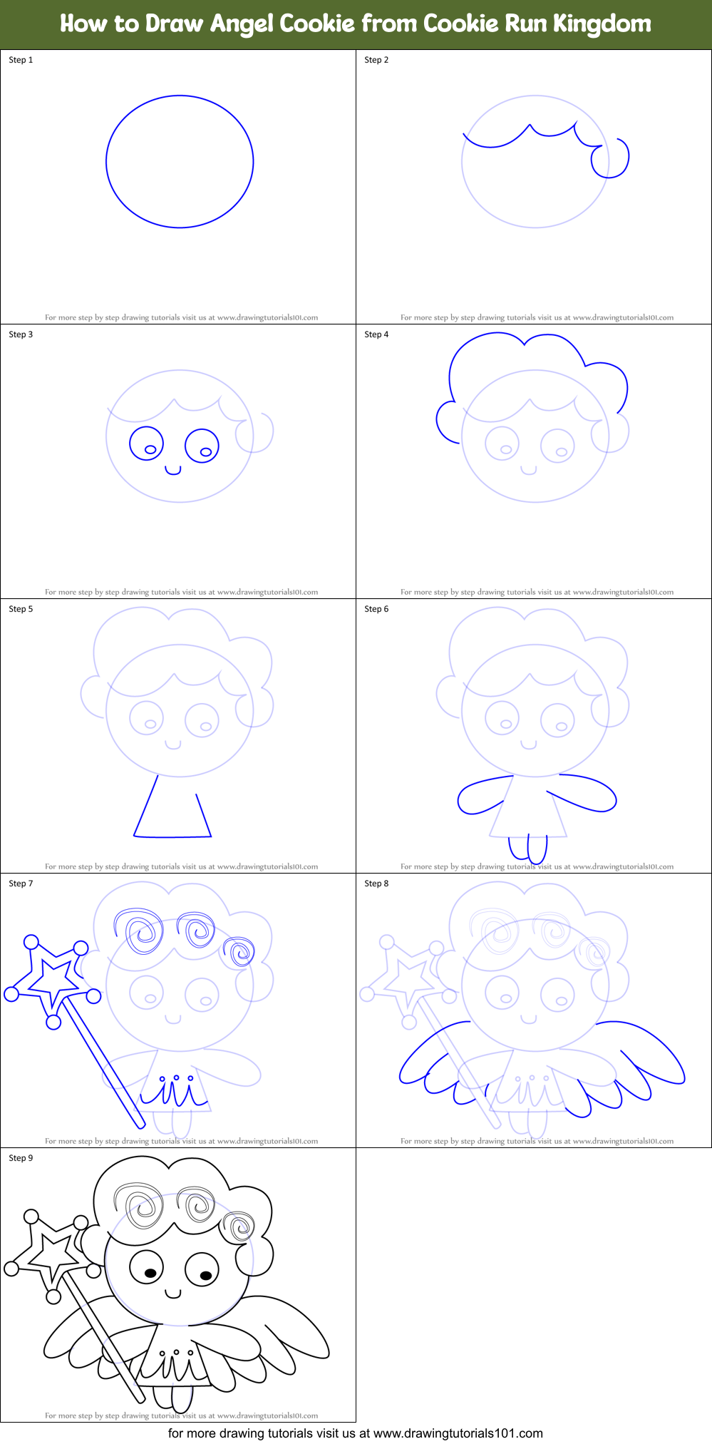 How to Draw Angel Cookie from Cookie Run Kingdom Printable Step by Step
