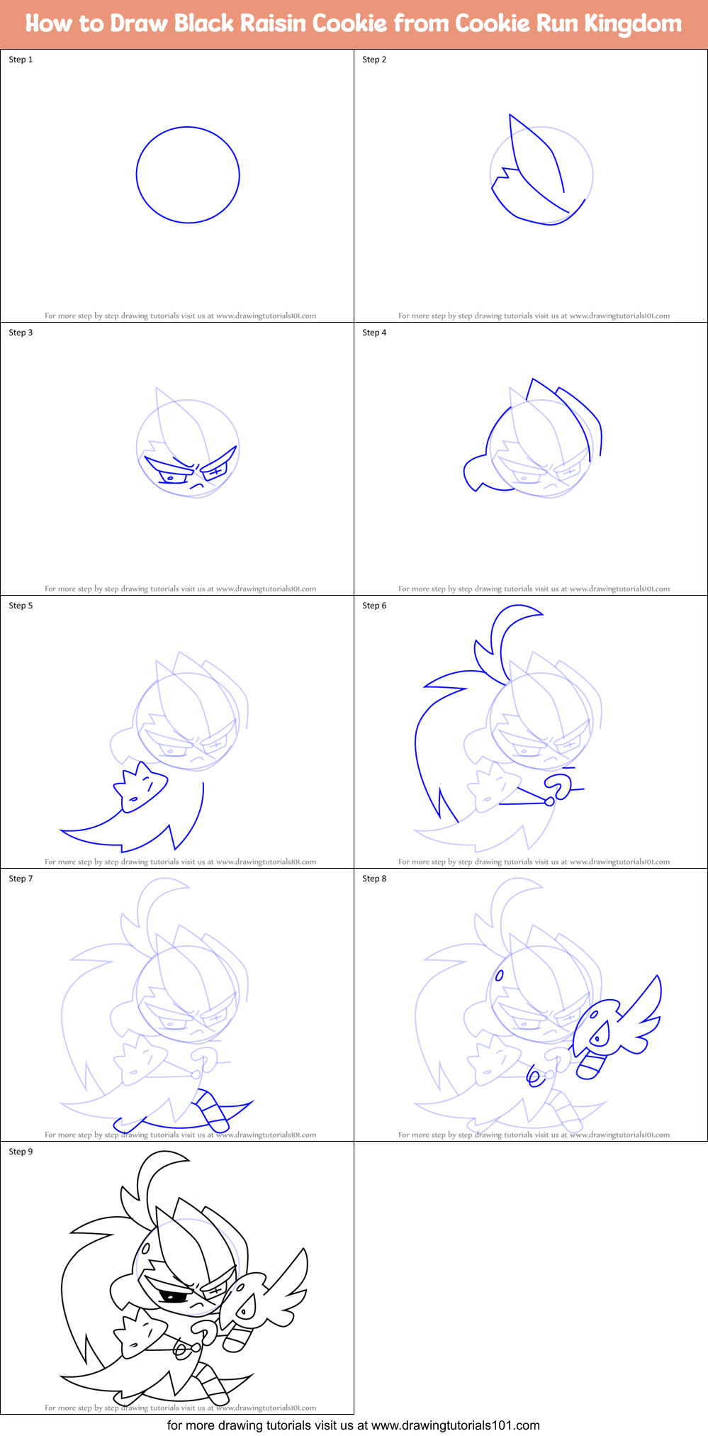 How to Draw Black Raisin Cookie from Cookie Run Kingdom Printable Step by Step