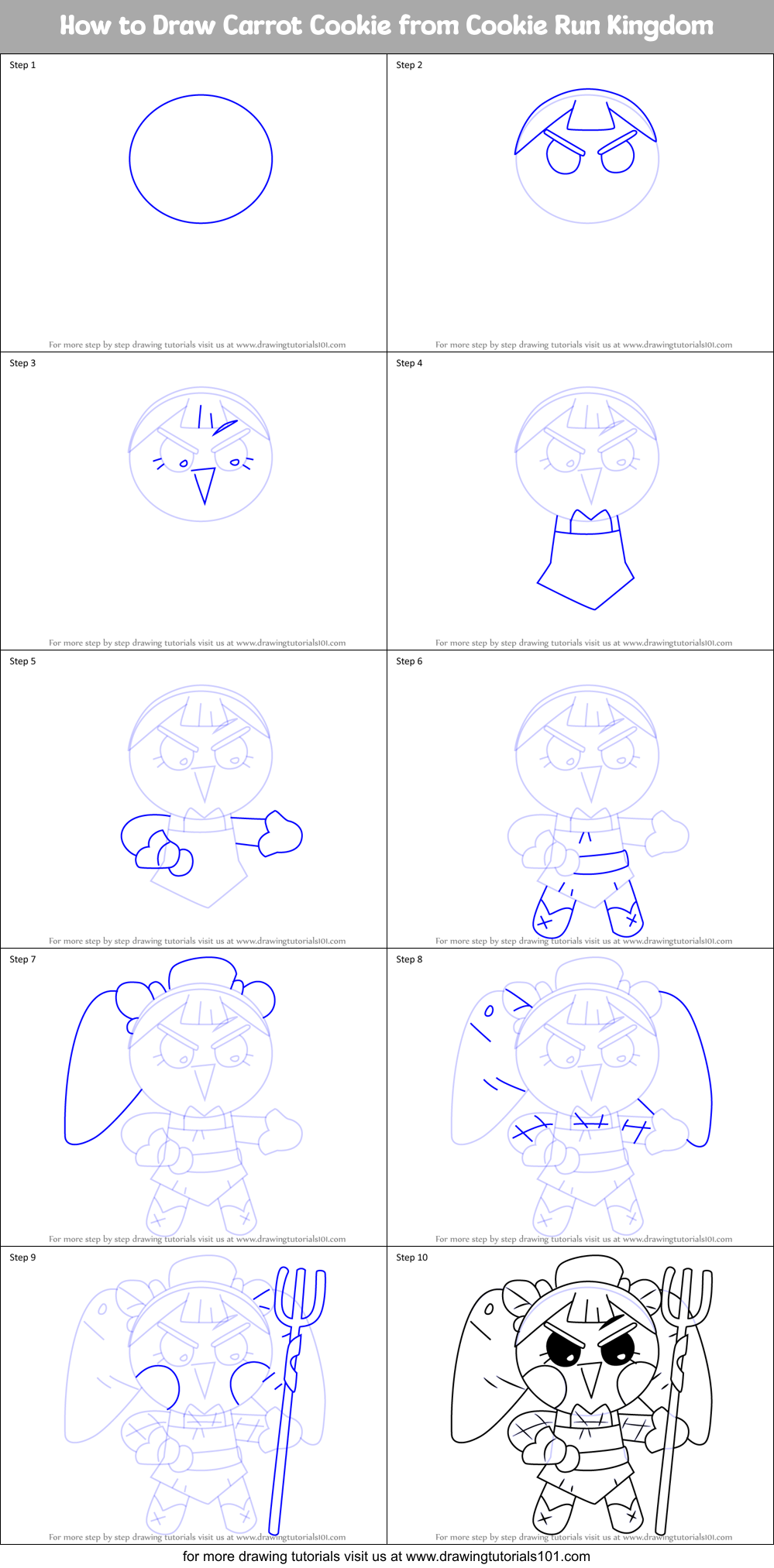 How to Draw Carrot Cookie from Cookie Run Kingdom Printable Step by Step