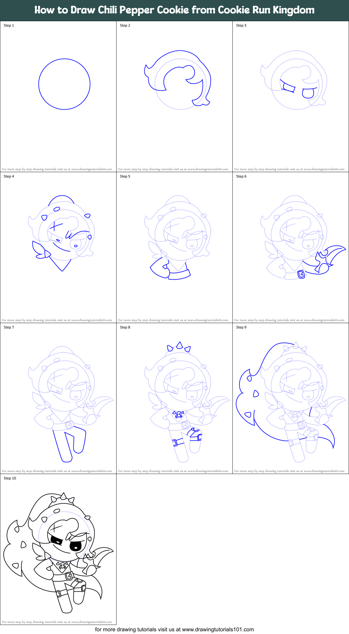 How to Draw Chili Pepper Cookie from Cookie Run Kingdom Printable Step by Step