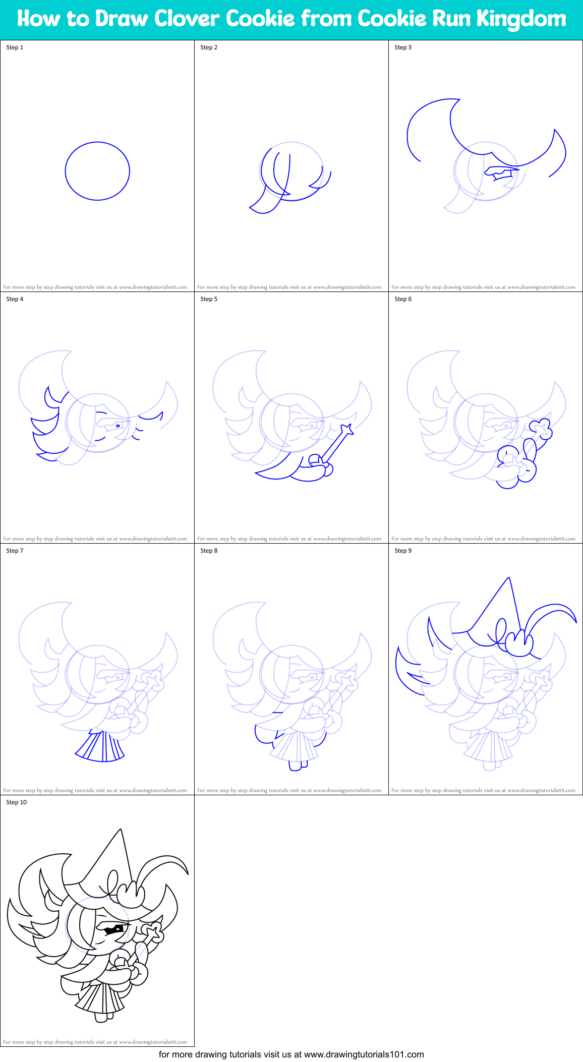 How to Draw Clover Cookie from Cookie Run Kingdom Printable Step by Step