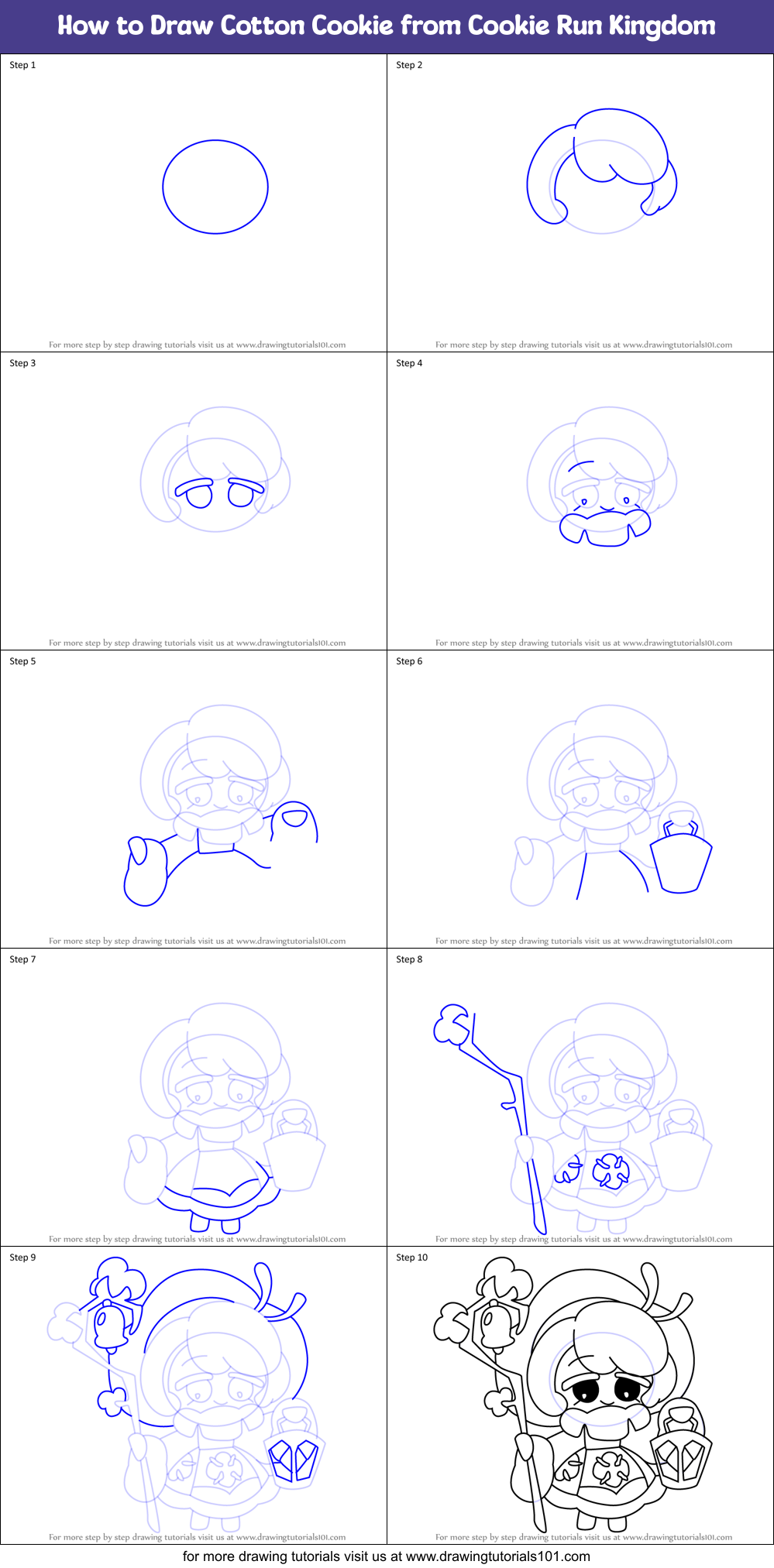 How to Draw Cotton Cookie from Cookie Run Kingdom Printable Step by Step